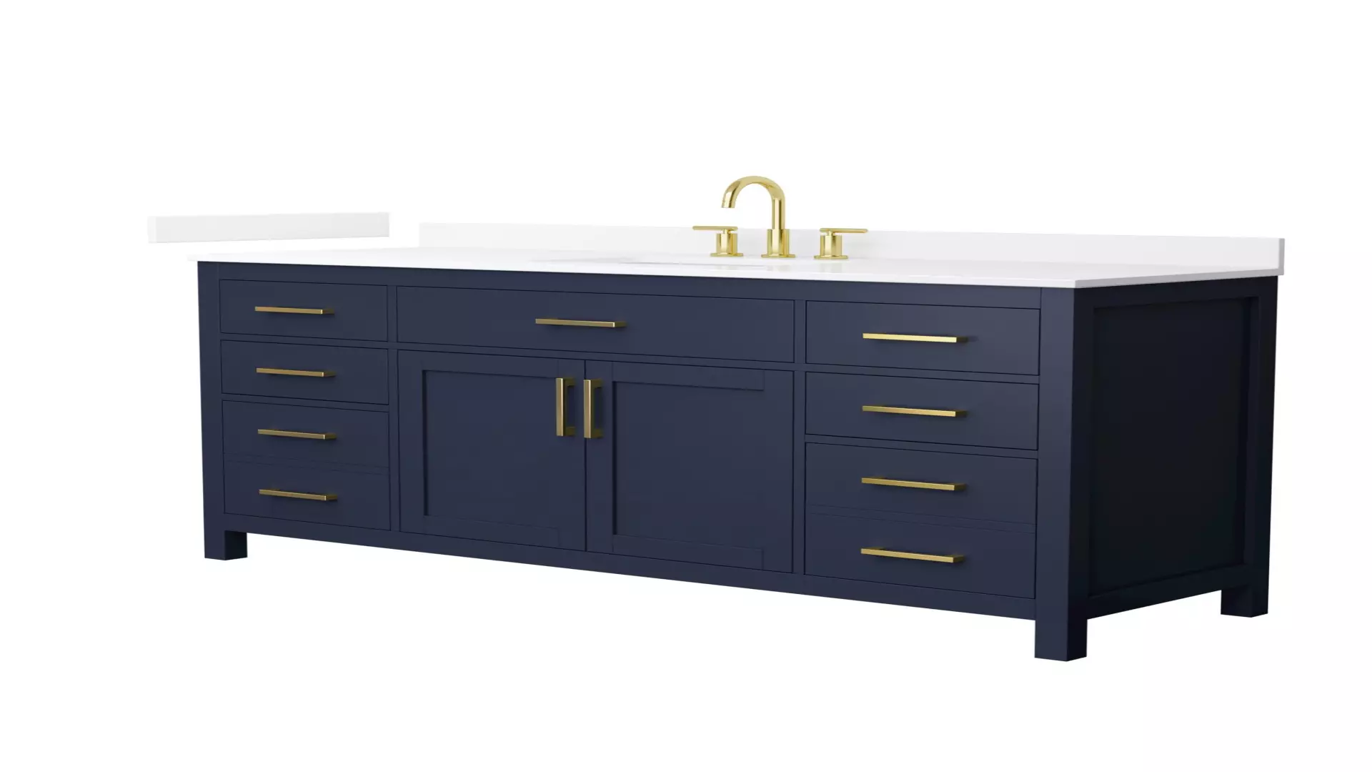 Beckett 66 Inch Single Bathroom Vanity in Dark Blue, White Quartz Countertop, Undermount Square Sink (3-Hole), Brushed Gold Trim material