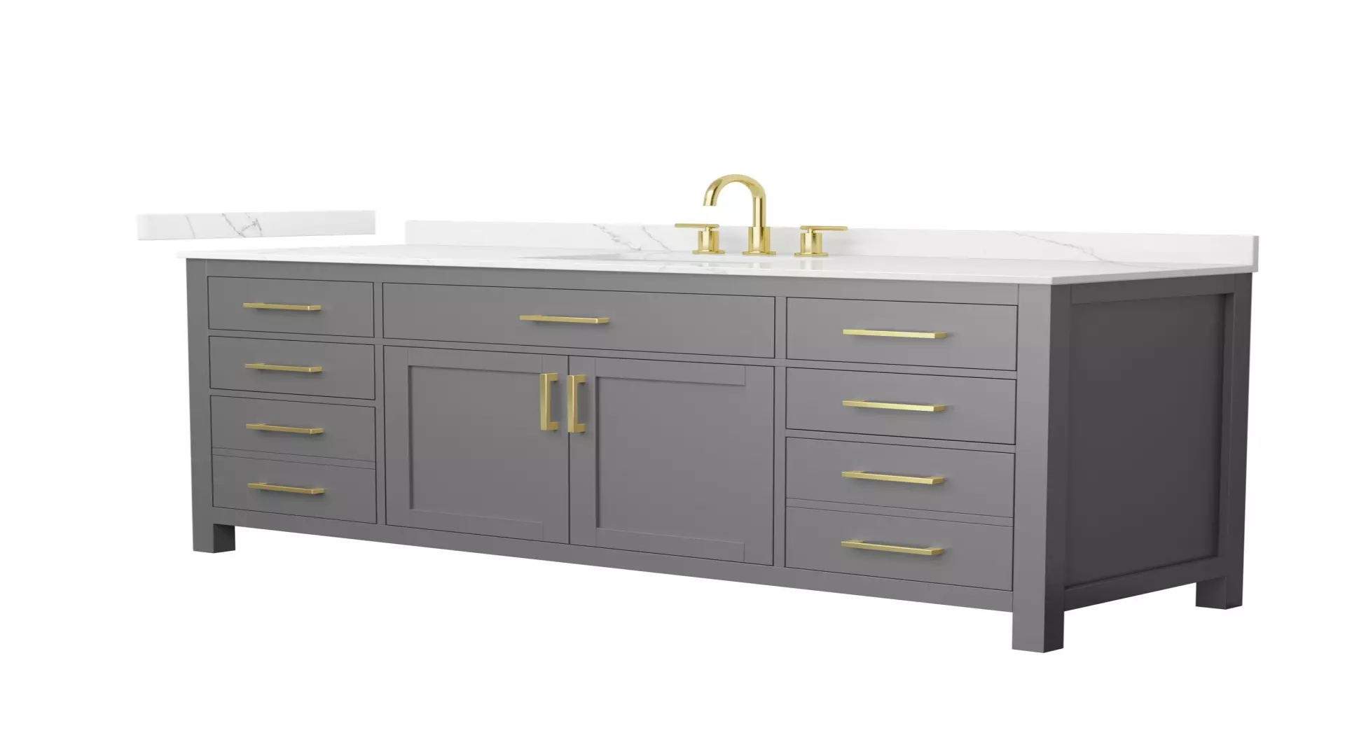 Beckett 66 Inch Single Bathroom Vanity in Dark Gray, Giotto Quartz Countertop, Undermount Square Sink (3-Hole), Brushed Gold Trim material