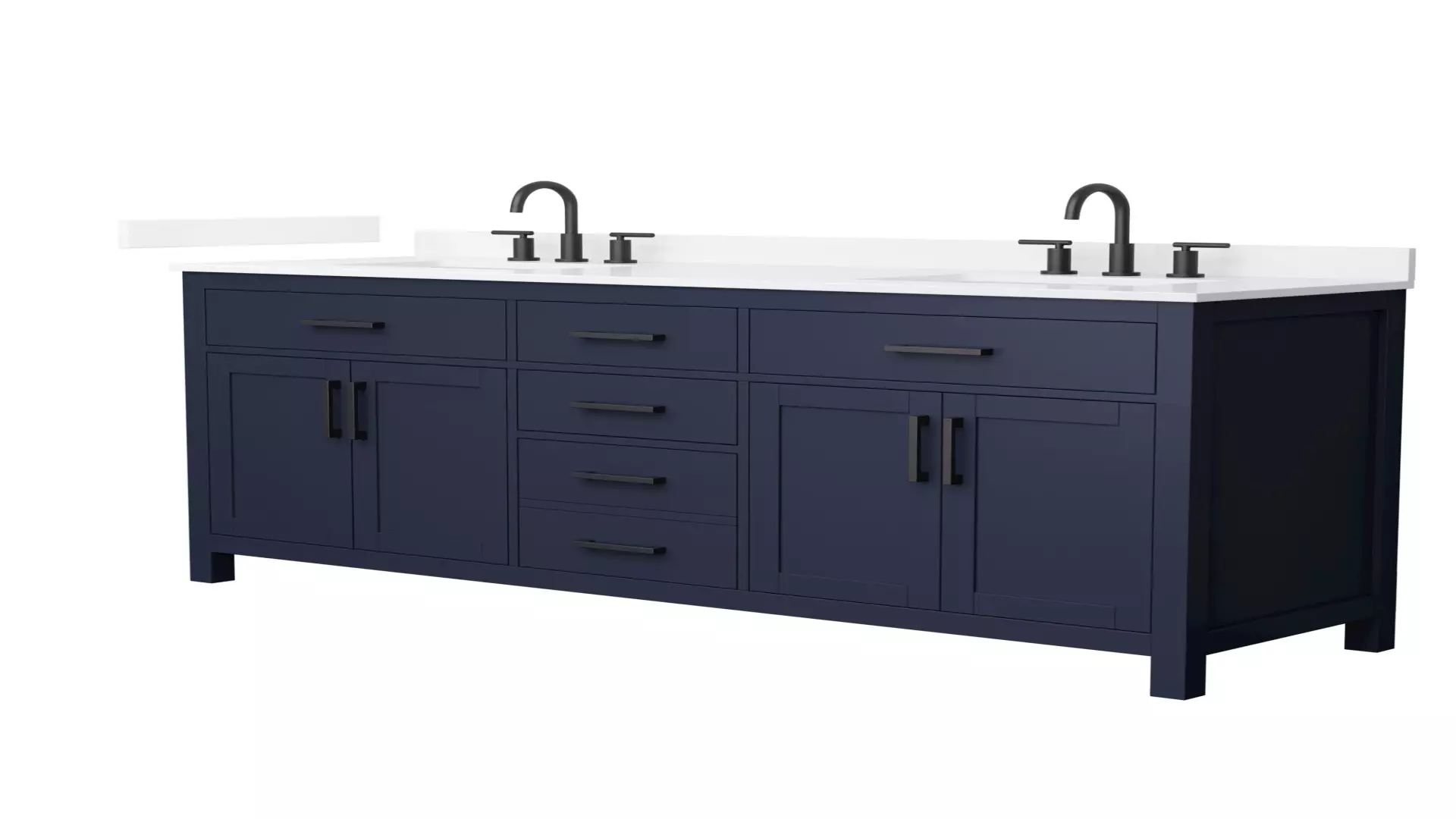 Beckett 72 Inch Double Bathroom Vanity in Dark Blue, White Quartz Countertop, Undermount Square Sinks (3-Hole), Matte Black Trim material