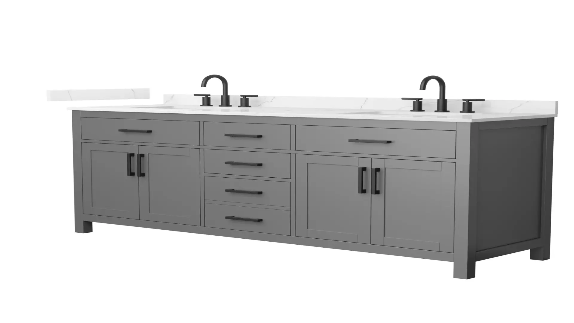 Beckett 72 Inch Double Bathroom Vanity in Dark Gray, Giotto Quartz Countertop, Undermount Square Sinks (3-Hole), Matte Black Trim material
