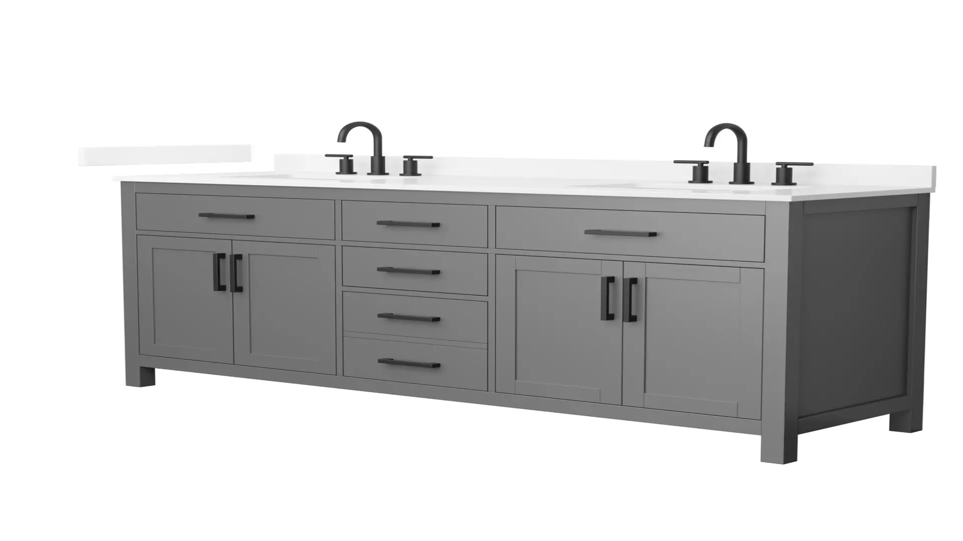 Beckett 72 Inch Double Bathroom Vanity in Dark Gray, White Quartz Countertop, Undermount Square Sinks (3-Hole), Matte Black Trim material