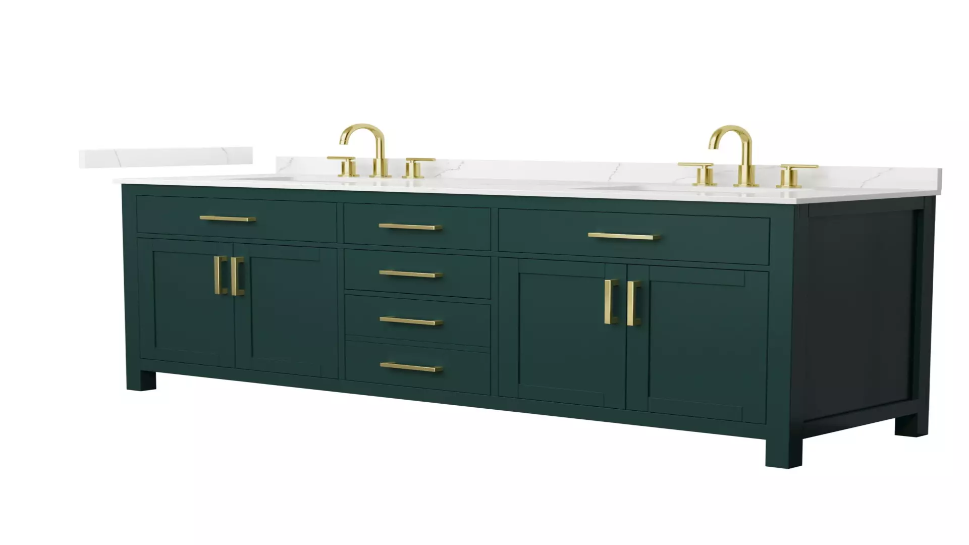 Beckett 72 Inch Double Bathroom Vanity in Green, Giotto Quartz Countertop, Undermount Square Sinks (3-Hole), Brushed Gold Trim material