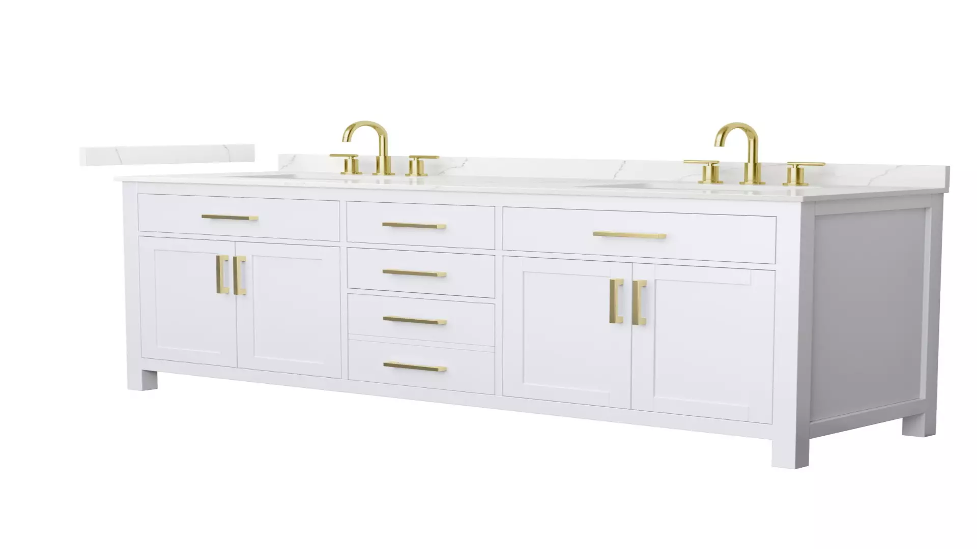 Beckett 72 Inch Double Bathroom Vanity in White, Giotto Quartz Countertop, Undermount Square Sinks (3-Hole), Brushed Gold Trim material