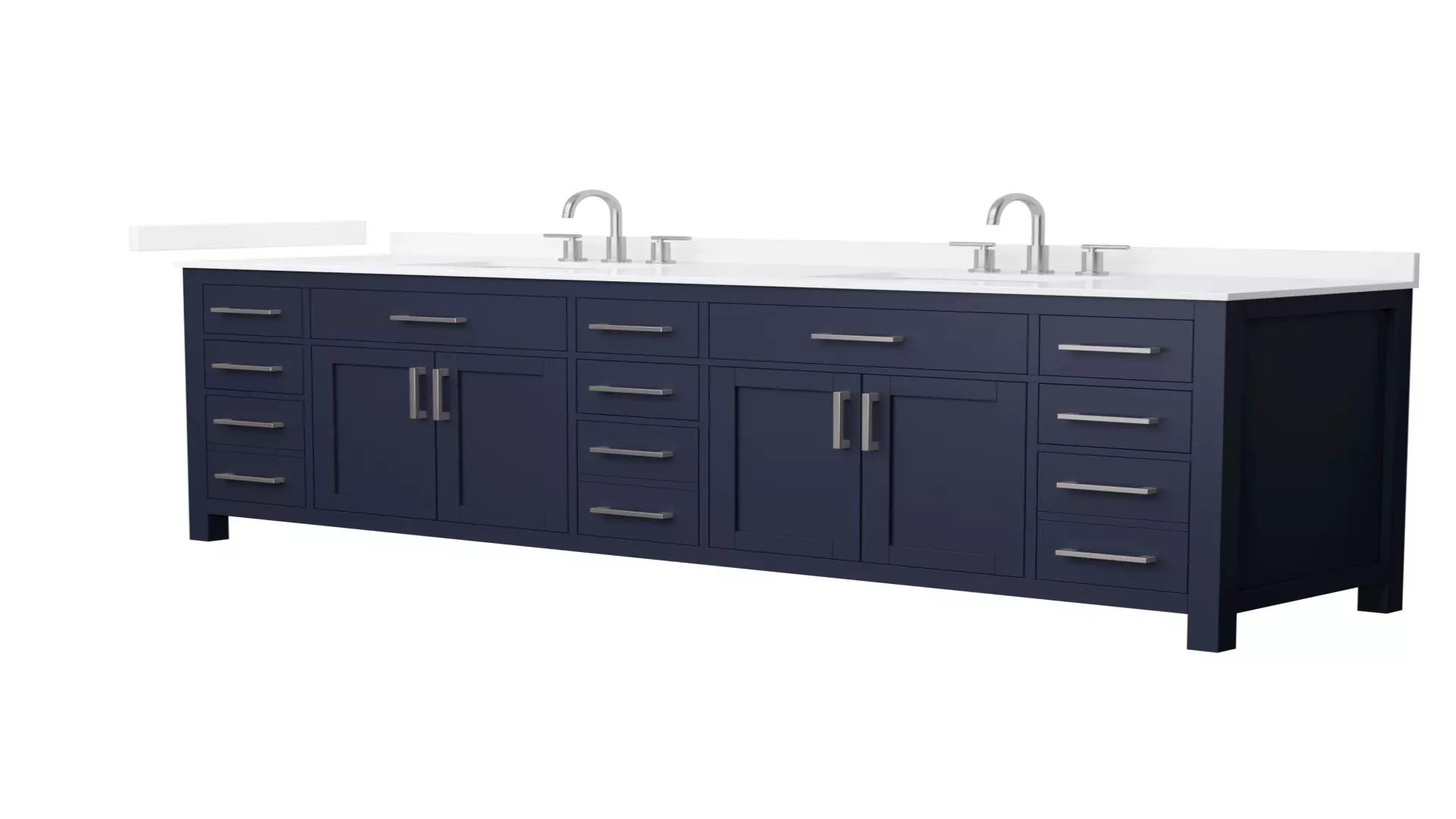 Beckett 84 Inch Double Bathroom Vanity in Dark Blue, White Quartz Countertop, Undermount Square Sinks (3-Hole), Brushed Nickel Trim material