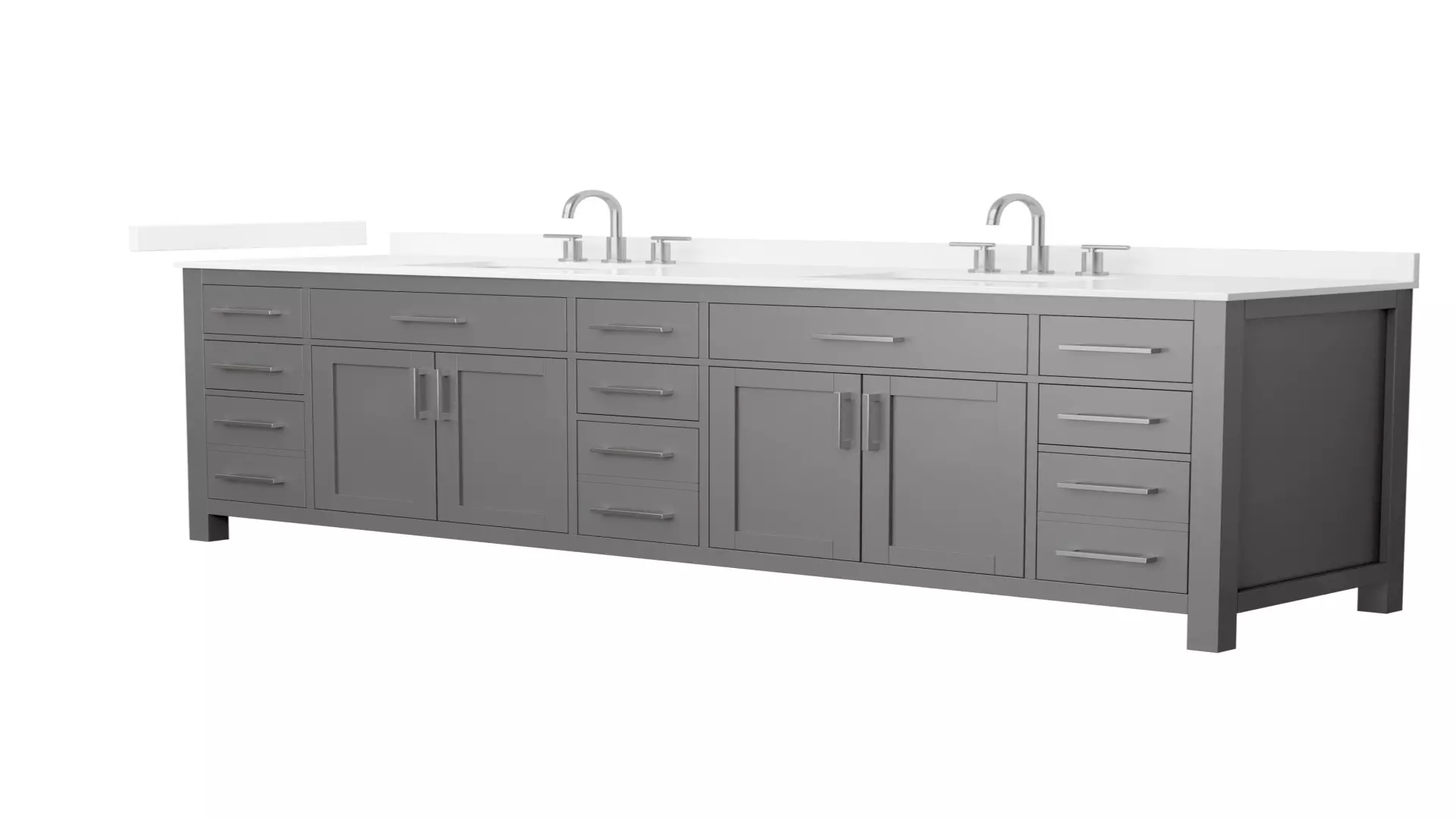 Beckett 84 Inch Double Bathroom Vanity in Dark Gray, White Quartz Countertop, Undermount Square Sinks (3-Hole), Brushed Nickel Trim material