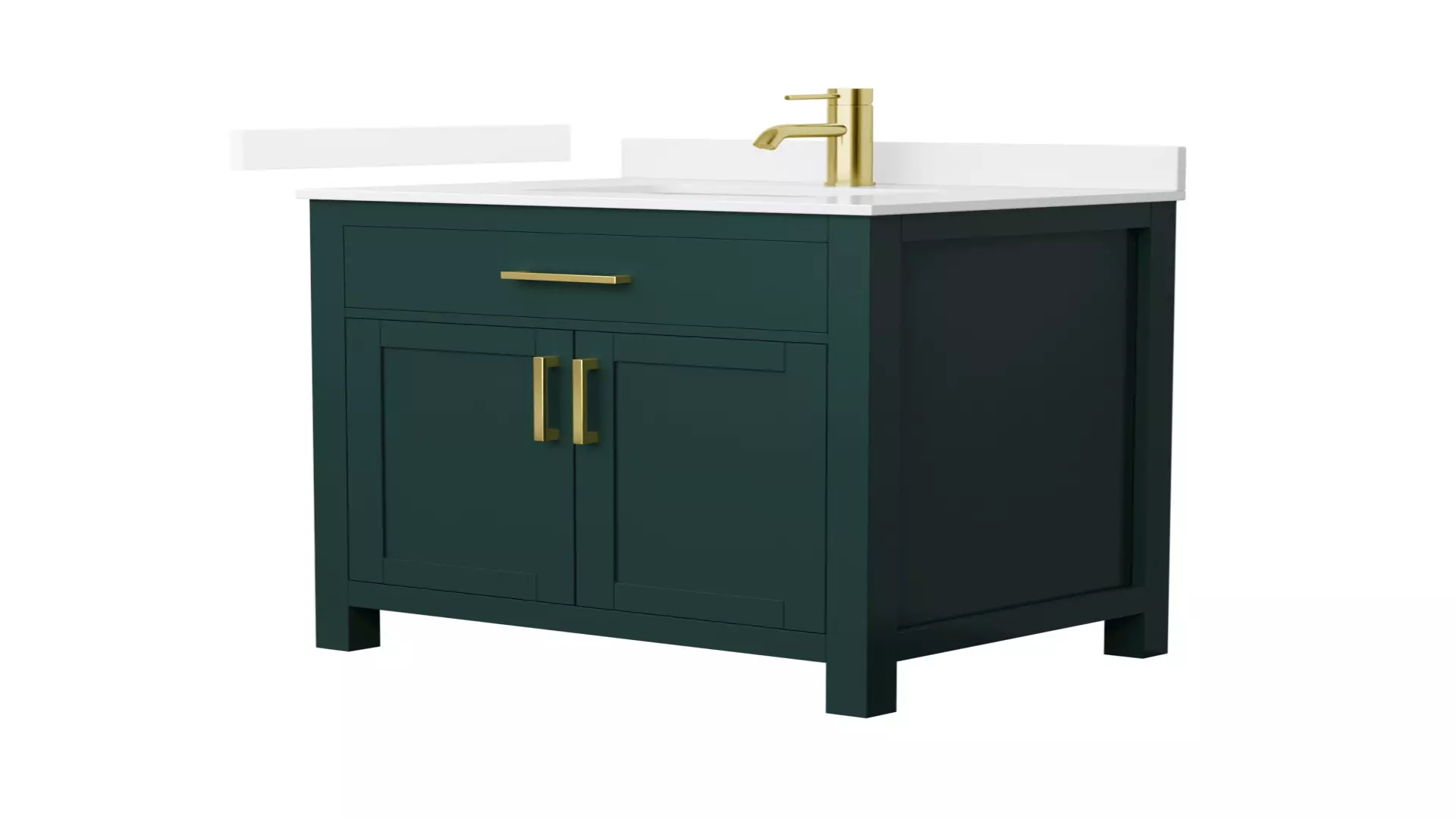 Beckett 30 Inch Single Bathroom Vanity in Green, White Quartz Countertop, Undermount Square Sink (1-Hole), Brushed Gold Trim material