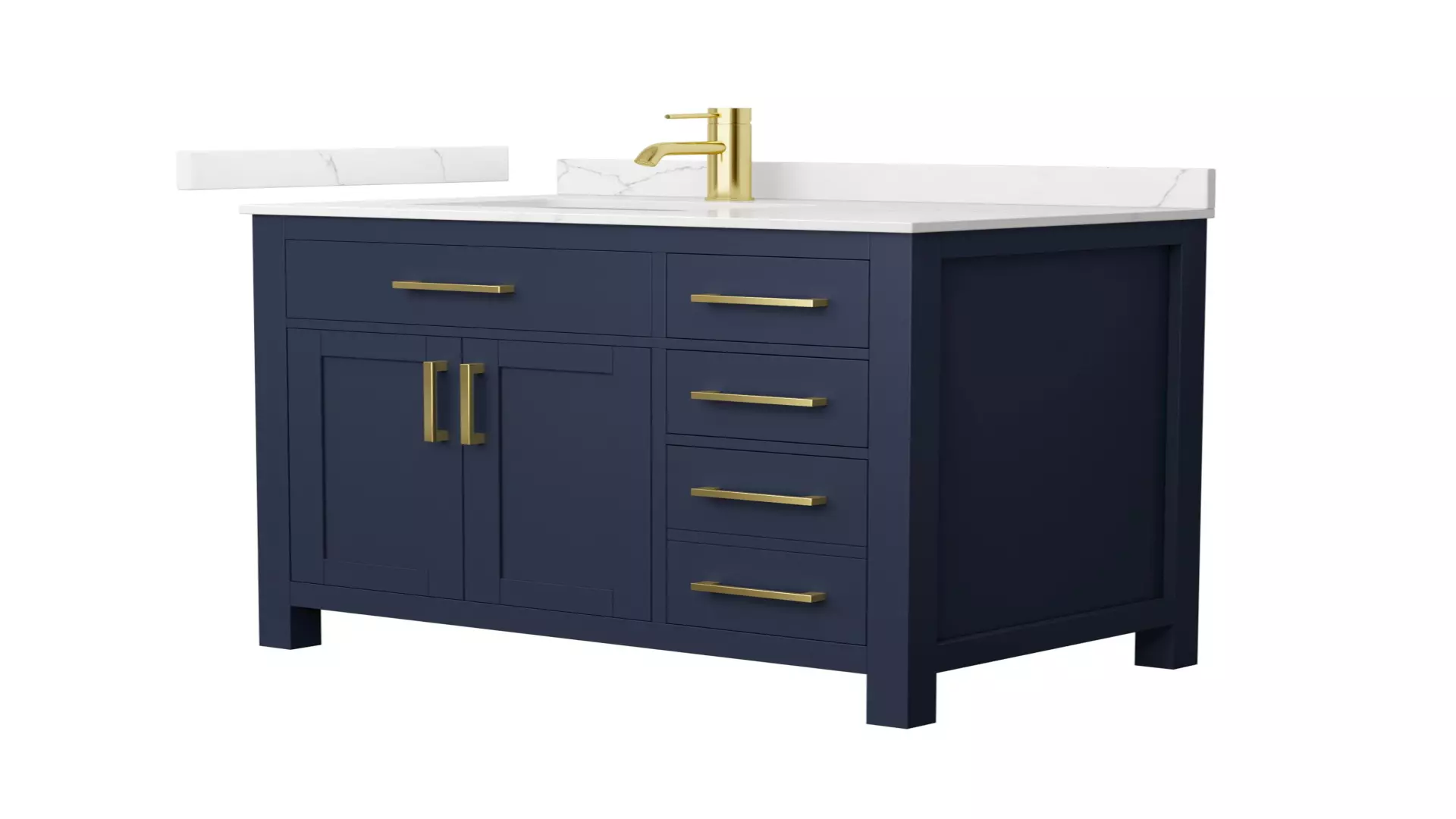 Beckett 36 Inch Single Bathroom Vanity in Dark Blue, Giotto Quartz Countertop, Undermount Square Sink (1-Hole), Brushed Gold Trim material