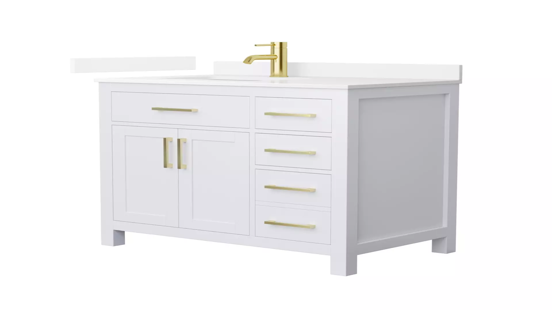Beckett 36 Inch Single Bathroom Vanity in White, White Quartz Countertop, Undermount Square Sink (1-Hole), Brushed Gold Trim material