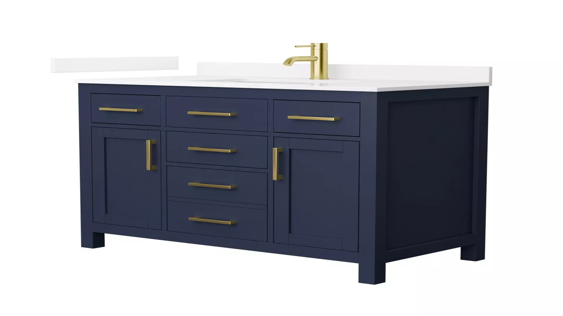 Beckett 42 Inch Single Bathroom Vanity in Dark Blue, White Quartz Countertop, Undermount Square Sink (1-Hole), Brushed Gold Trim material
