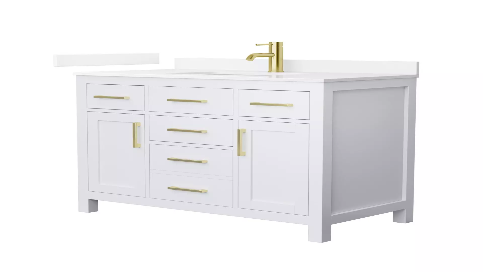 Beckett 42 Inch Single Bathroom Vanity in White, White Quartz Countertop, Undermount Square Sink (1-Hole), Brushed Gold Trim material