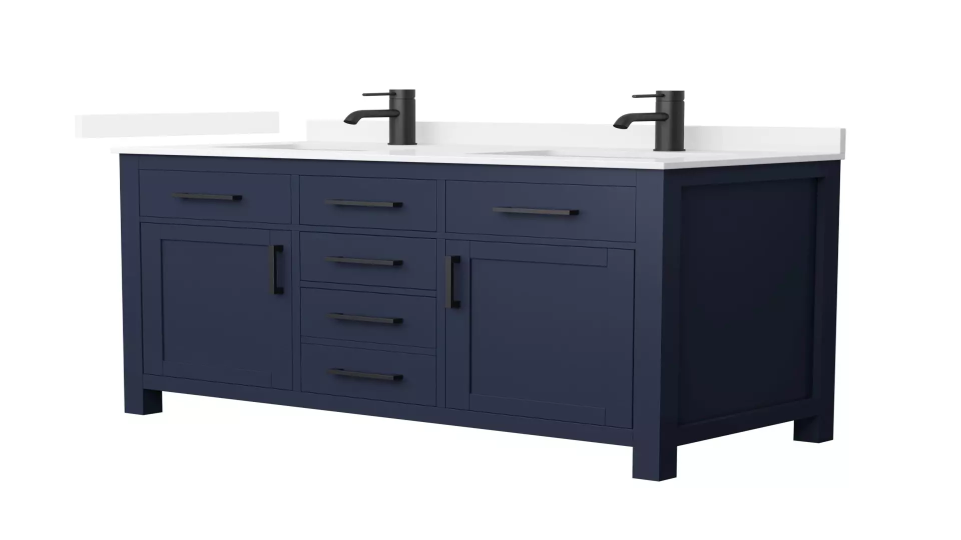 Beckett 48 Inch Double Bathroom Vanity in Dark Blue, White Quartz Countertop, Undermount Square Sinks (1-Hole), Matte Black Trim material