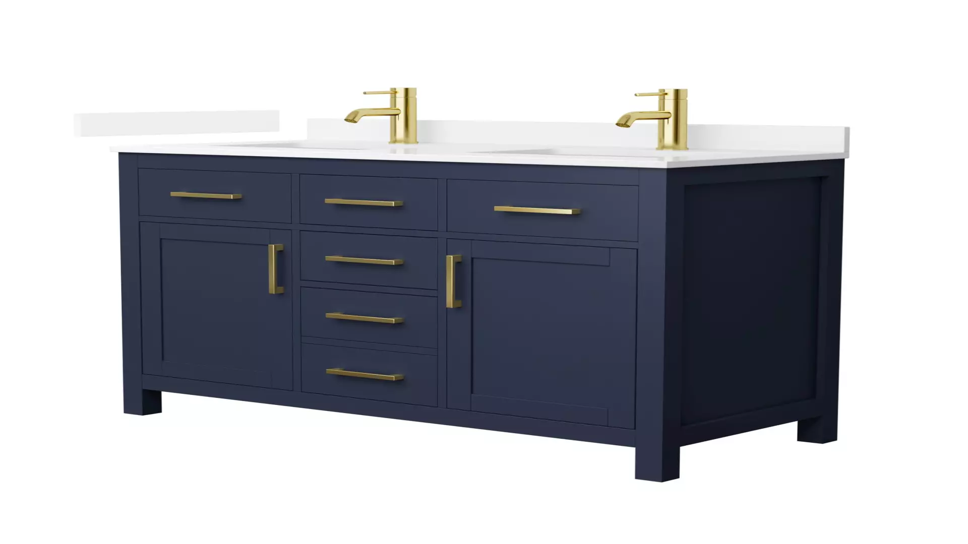 Beckett 48 Inch Double Bathroom Vanity in Dark Blue, White Quartz Countertop, Undermount Square Sinks (1-Hole), Brushed Gold Trim material