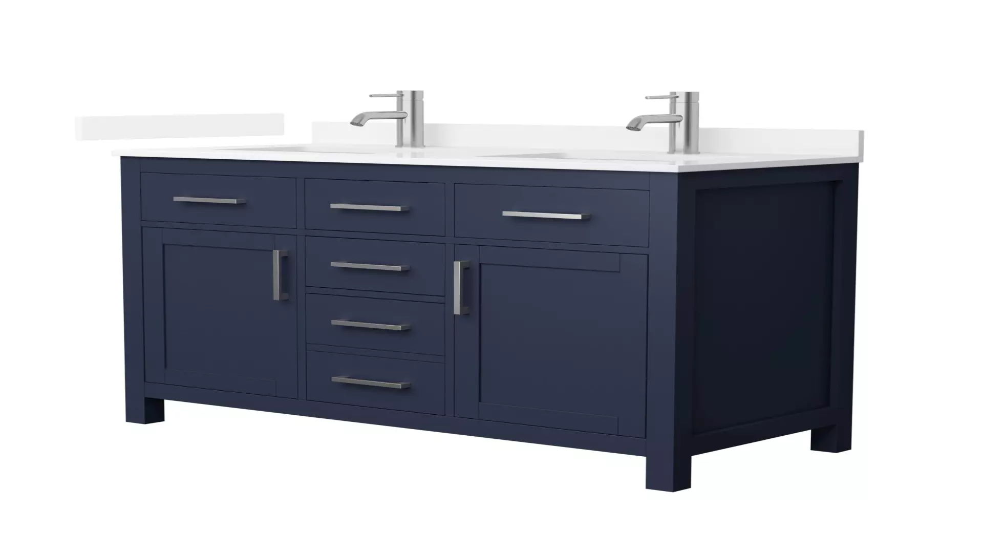 Beckett 48 Inch Double Bathroom Vanity in Dark Blue, White Quartz Countertop, Undermount Square Sinks (1-Hole), Brushed Nickel Trim material