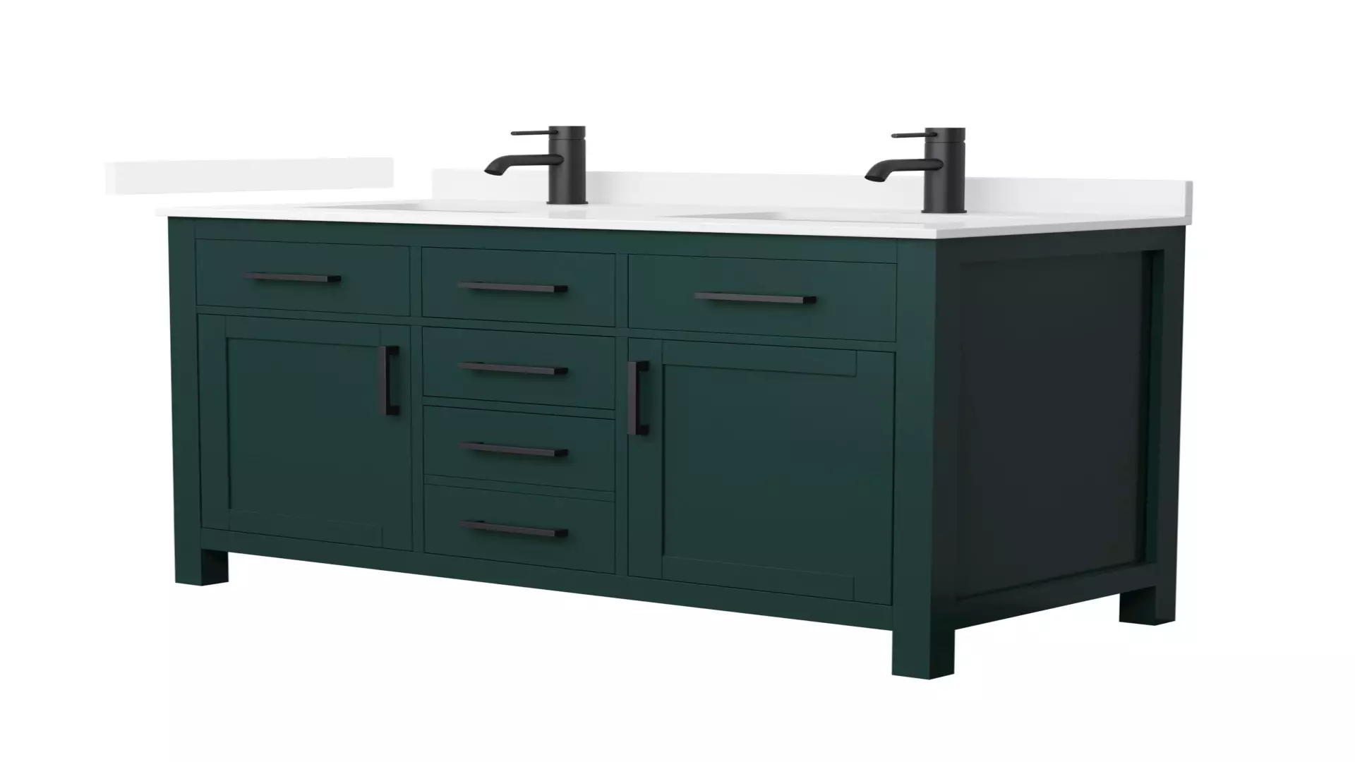 Beckett 48 Inch Double Bathroom Vanity in Green, White Quartz Countertop, Undermount Square Sinks (1-Hole), Matte Black Trim material