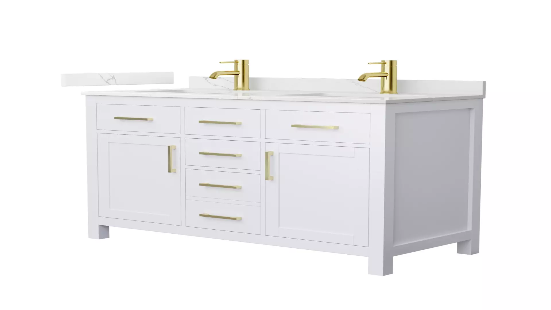 Beckett 48 Inch Double Bathroom Vanity in White, Giotto Quartz Countertop, Undermount Square Sinks (1-Hole), Brushed Gold Trim material