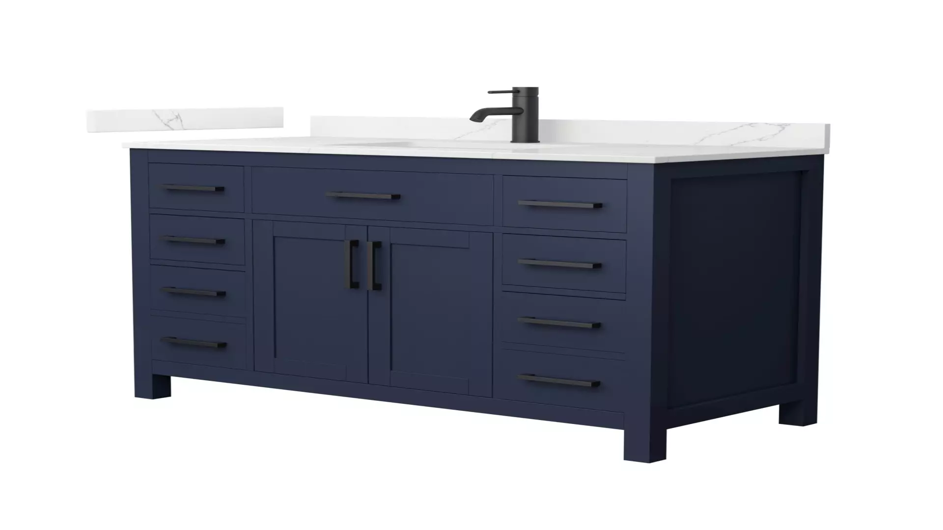 Beckett 48 Inch Single Bathroom Vanity in Dark Blue, Giotto Quartz Countertop, Undermount Square Sink (1-Hole), Matte Black Trim material