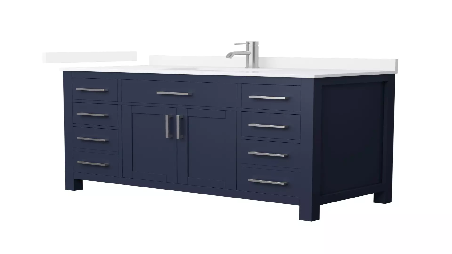 Beckett 48 Inch Single Bathroom Vanity in Dark Blue, White Quartz Countertop, Undermount Square Sink (1-Hole), Brushed Nickel Trim material