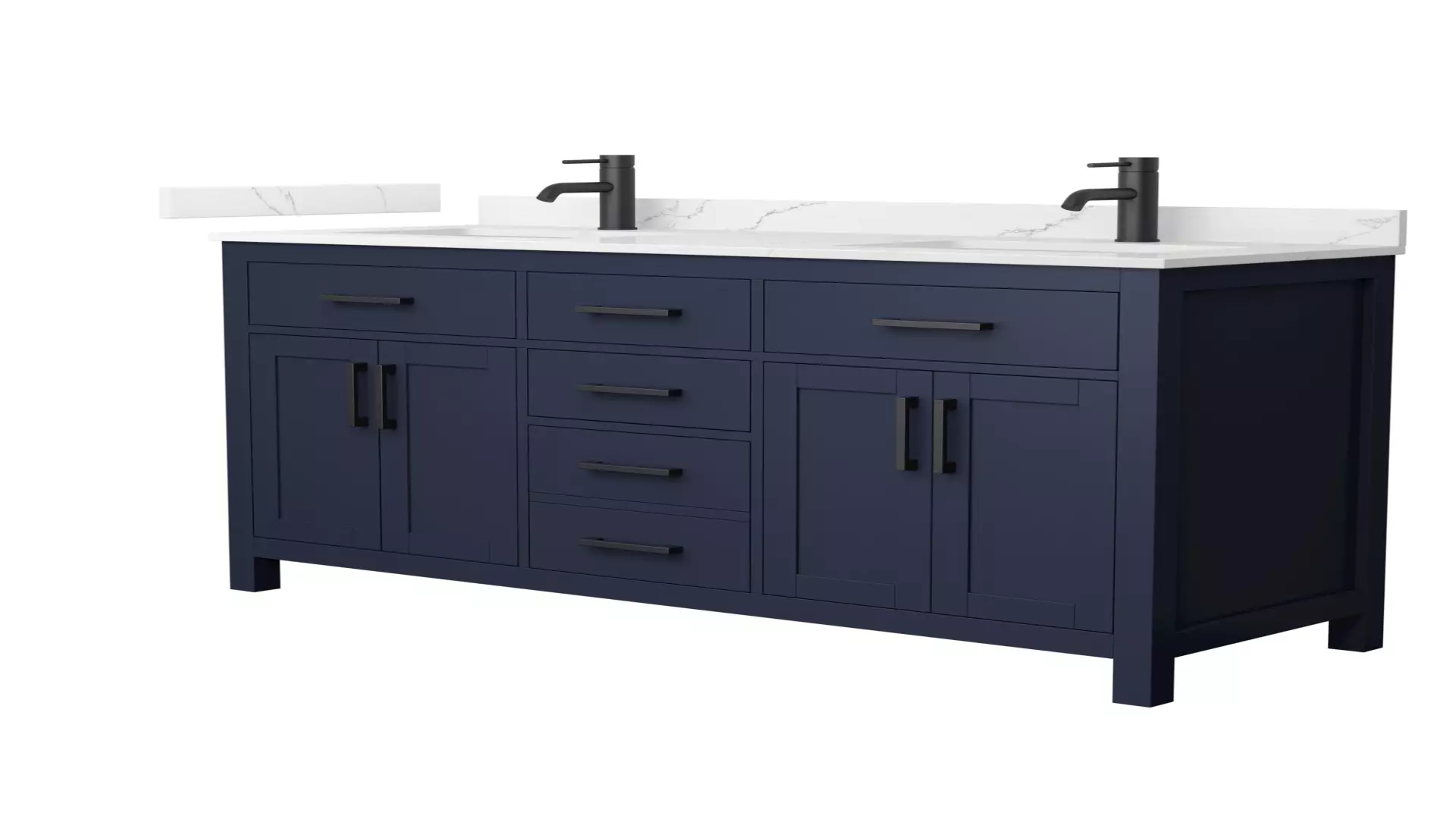 Beckett 60 Inch Double Bathroom Vanity in Dark Blue, Giotto Quartz Countertop, Undermount Square Sinks (1-Hole), Matte Black Trim material