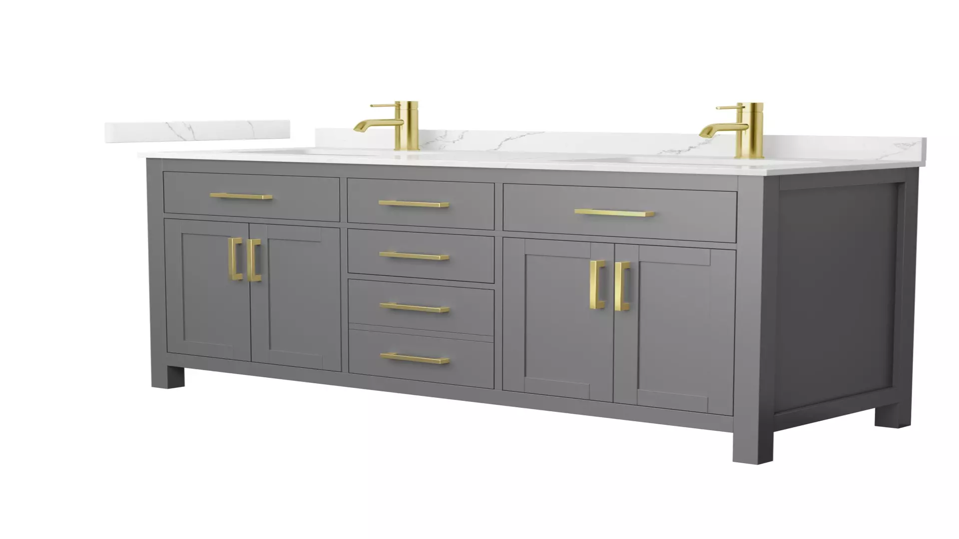 Beckett 60 Inch Double Bathroom Vanity in Dark Gray, Giotto Quartz Countertop, Undermount Square Sinks (1-Hole), Brushed Gold Trim material