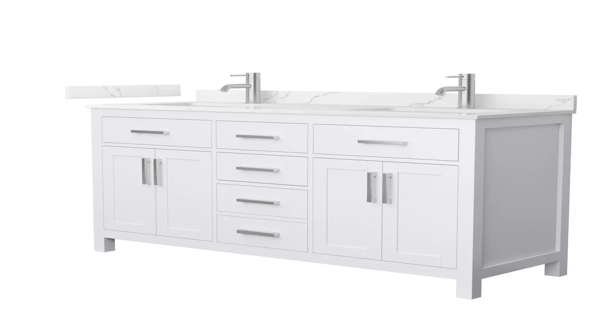 Beckett 60 Inch Double Bathroom Vanity in White, Giotto Quartz Countertop, Undermount Square Sinks (1-Hole), Brushed Nickel Trim material