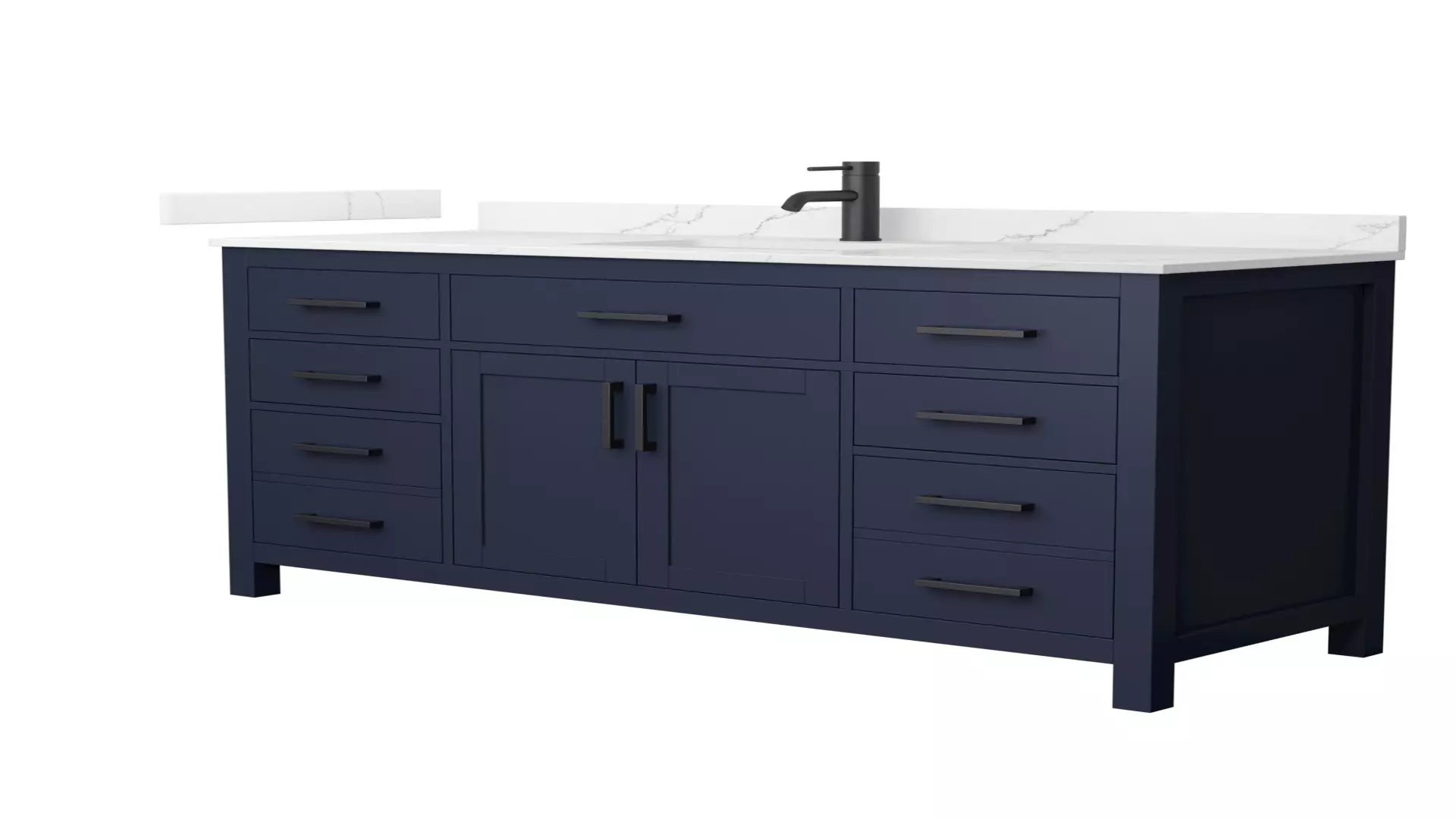 Beckett 60 Inch Single Bathroom Vanity in Dark Blue, Giotto Quartz Countertop, Undermount Square Sink (1-Hole), Matte Black Trim material