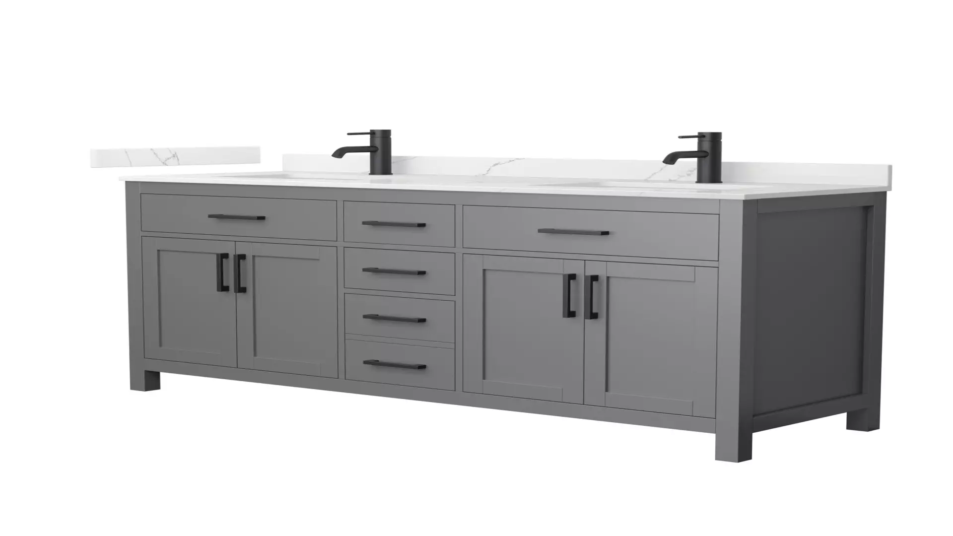 Beckett 66 Inch Double Bathroom Vanity in Dark Gray, Giotto Quartz Countertop, Undermount Square Sinks (1-Hole), Matte Black Trim material