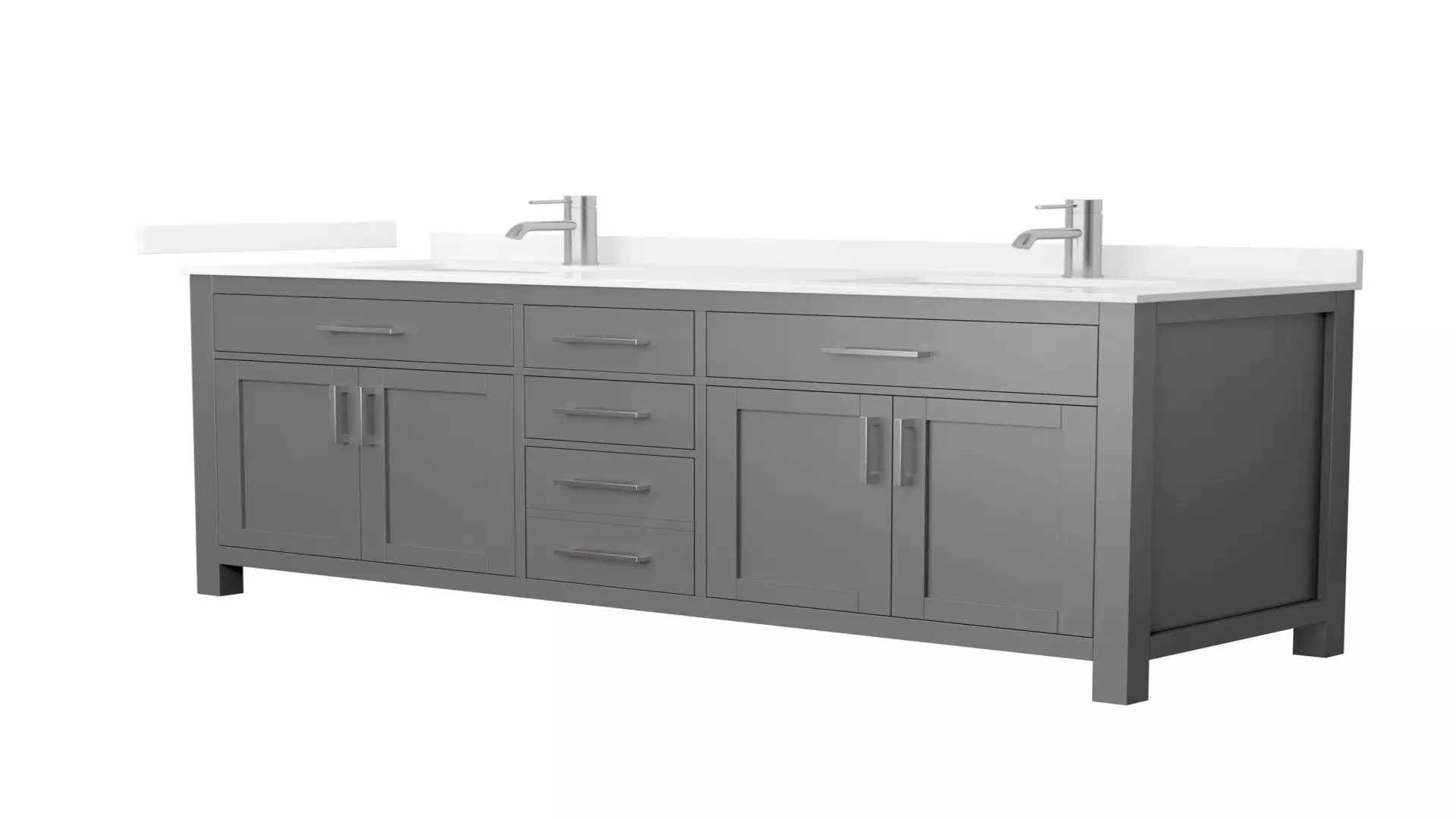 Beckett 66 Inch Double Bathroom Vanity in Dark Gray, White Quartz Countertop, Undermount Square Sinks (1-Hole), Brushed Nickel Trim material