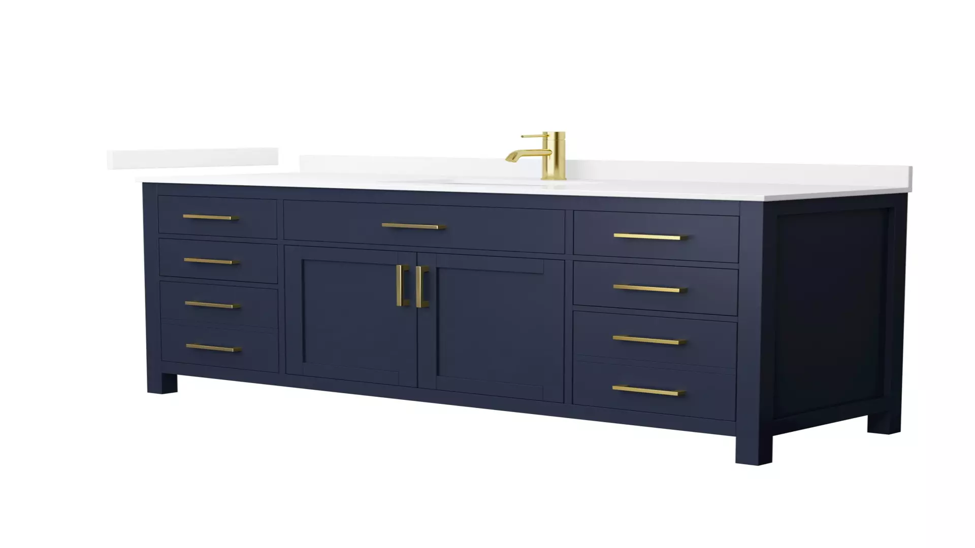 Beckett 66 Inch Single Bathroom Vanity in Dark Blue, White Quartz Countertop, Undermount Square Sink (1-Hole), Brushed Gold Trim material