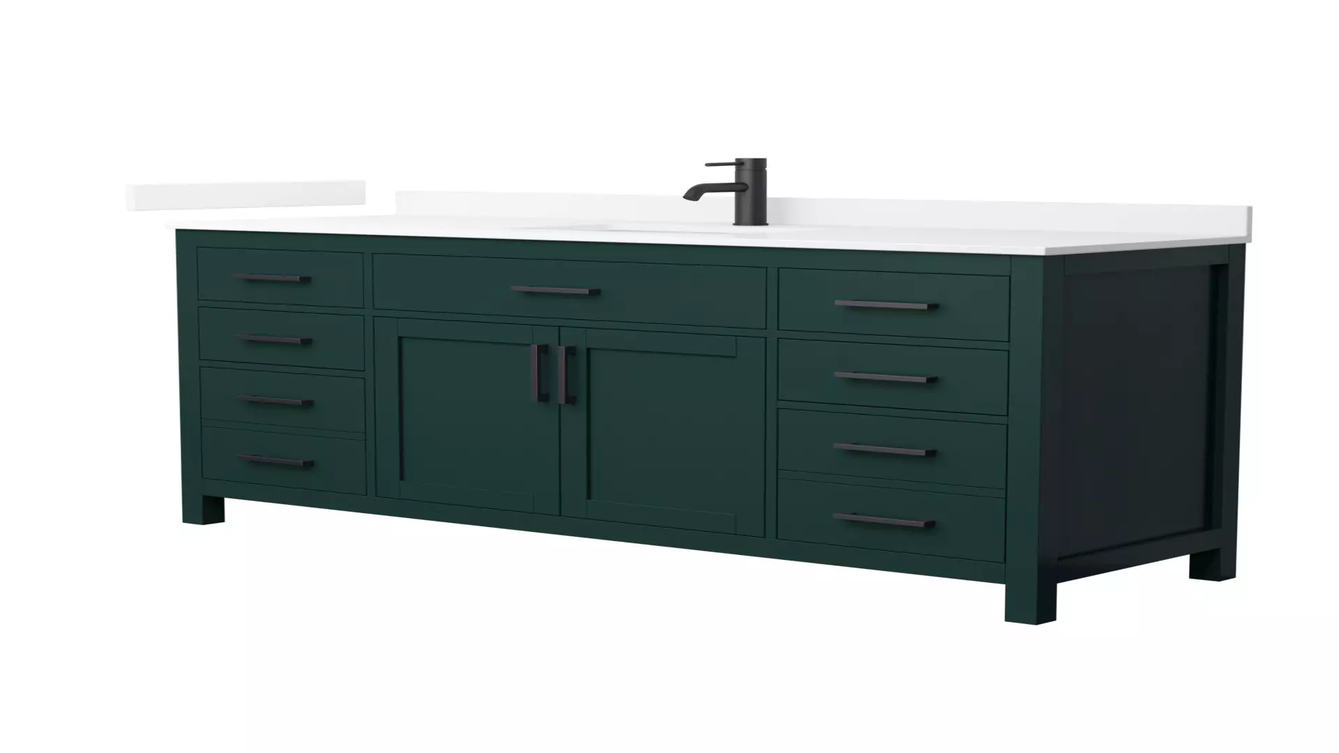 Beckett 66 Inch Single Bathroom Vanity in Green, White Quartz Countertop, Undermount Square Sink (1-Hole), Matte Black Trim material