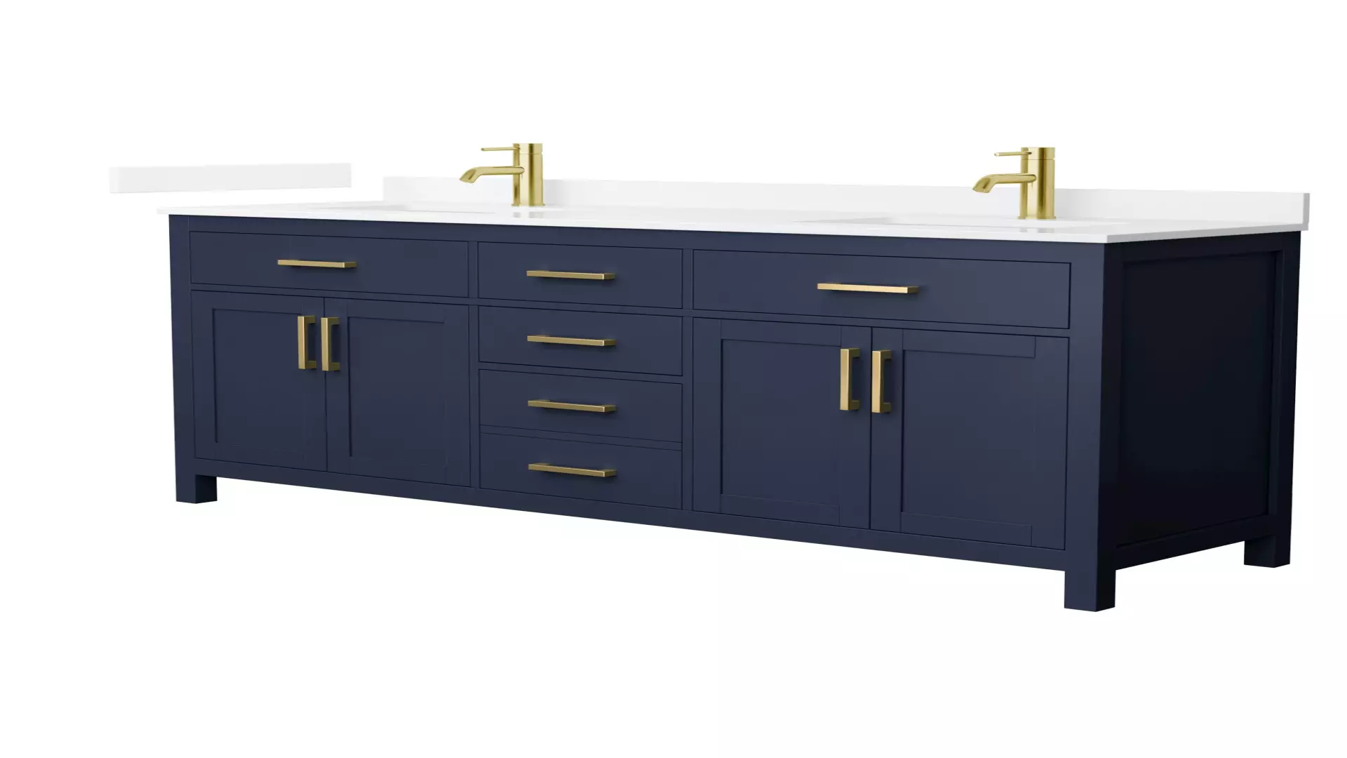 Beckett 72 Inch Double Bathroom Vanity in Dark Blue, White Quartz Countertop, Undermount Square Sinks (1-Hole), Brushed Gold Trim material