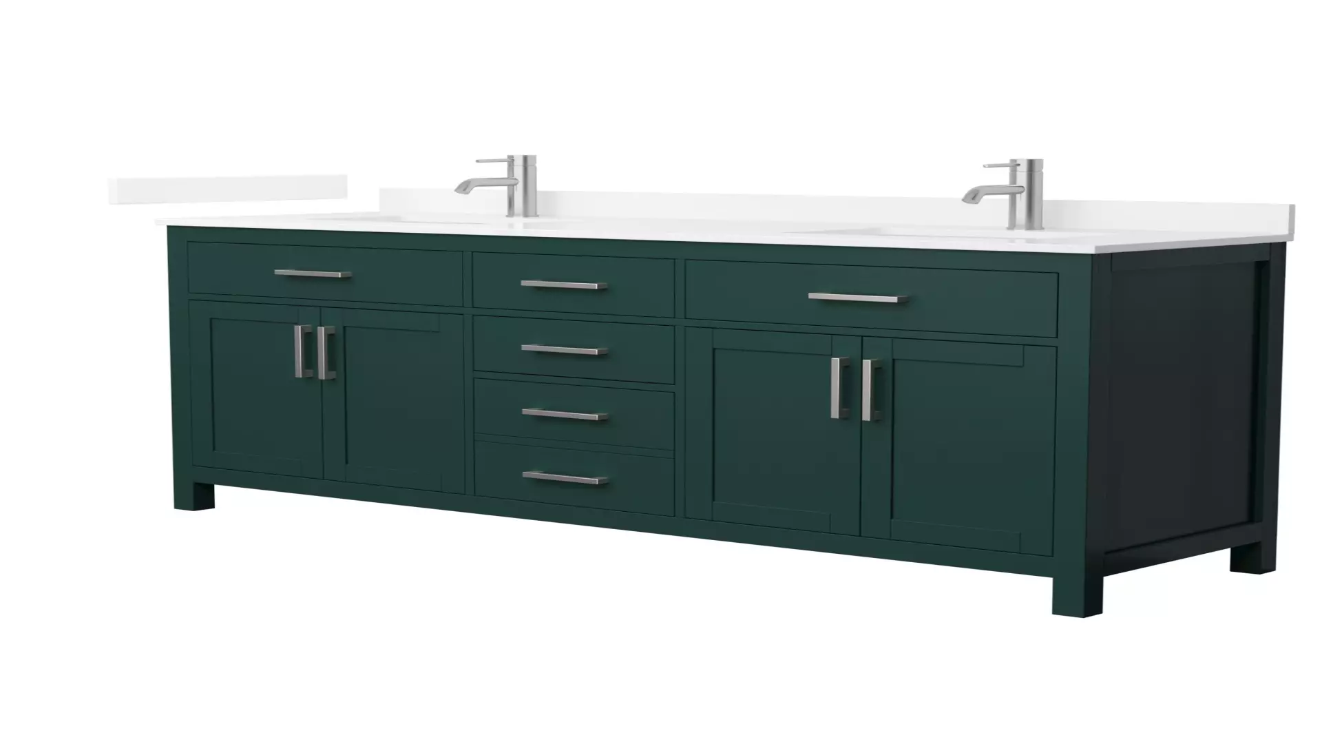 Beckett 72 Inch Double Bathroom Vanity in Green, White Quartz Countertop, Undermount Square Sinks (1-Hole), Brushed Nickel Trim material