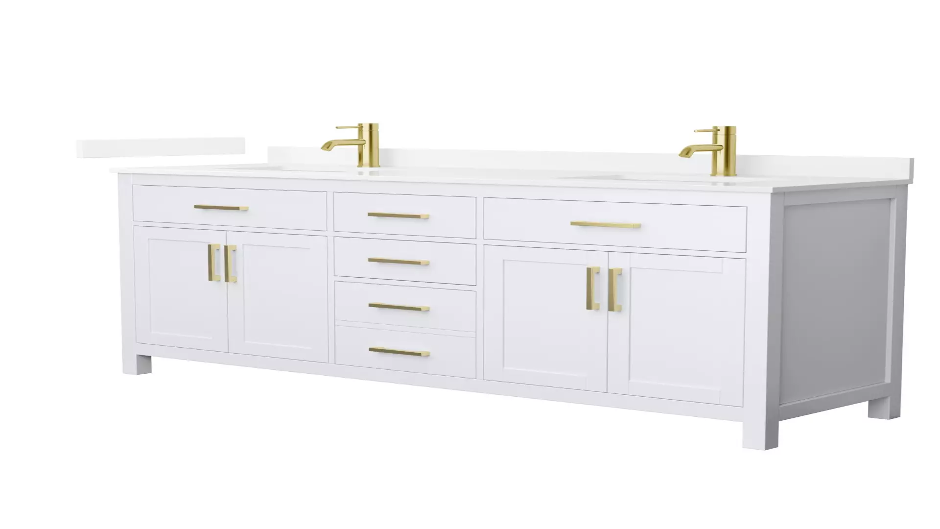 Beckett 72 Inch Double Bathroom Vanity in White, White Quartz Countertop, Undermount Square Sinks (1-Hole), Brushed Gold Trim material
