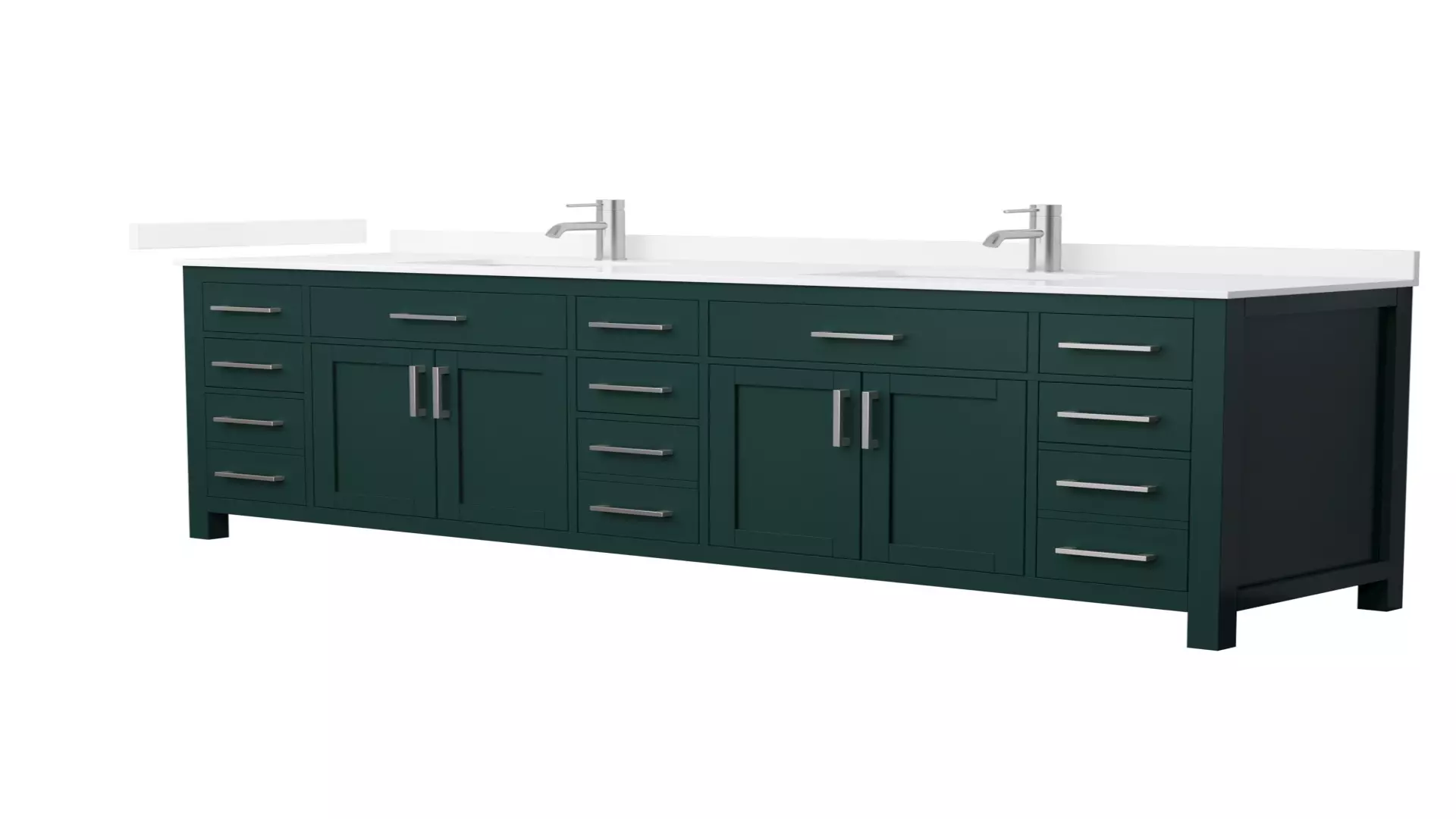 Beckett 84 Inch Double Bathroom Vanity in Green, White Quartz Countertop, Undermount Square Sinks (1-Hole), Brushed Nickel Trim material