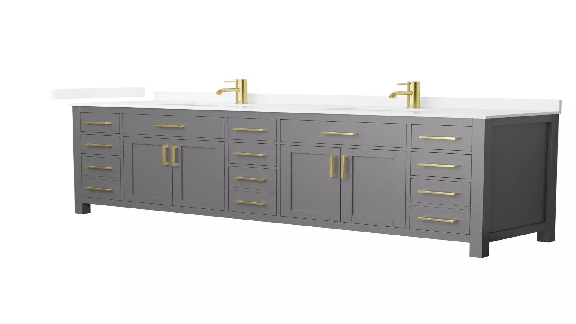 Beckett 84 Inch Double Bathroom Vanity in Dark Gray, White Quartz Countertop, Undermount Square Sinks (1-Hole), Brushed Gold Trim material