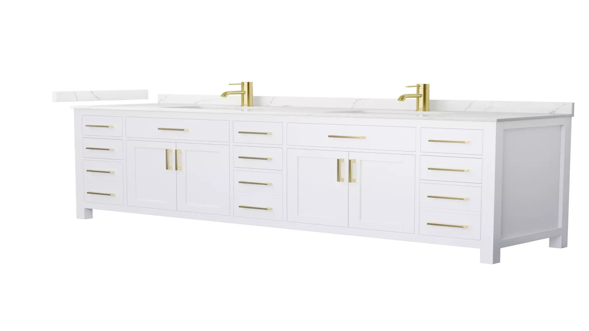 Beckett 84 Inch Double Bathroom Vanity in White, Giotto Quartz Countertop, Undermount Square Sinks (1-Hole), Brushed Gold Trim material