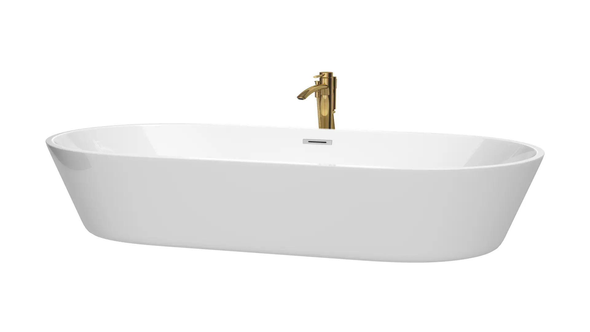 Carissa CD 67 Inch Freestanding Bathtub in White with Polished Chrome Trim and Floor Mounted Faucet in Brushed Gold material