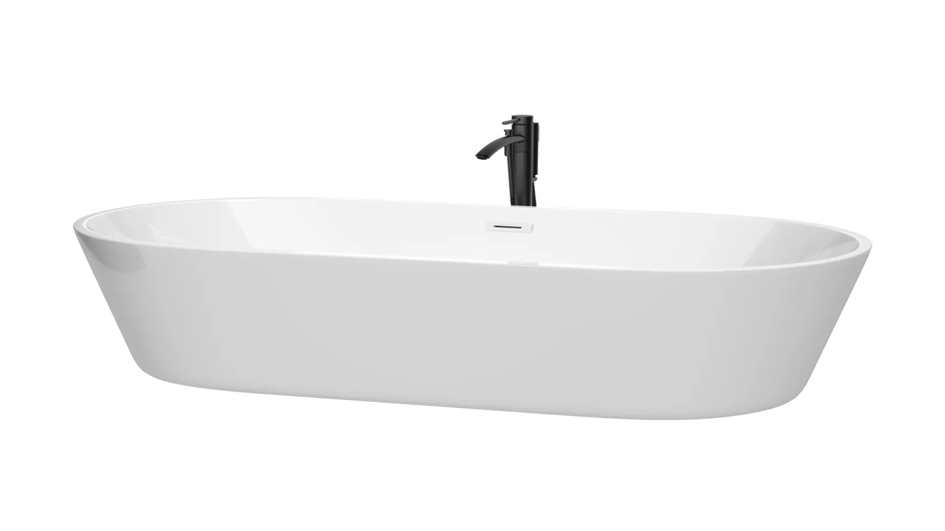 Carissa CD 67 Inch Freestanding Bathtub in White with Shiny White Trim and Floor Mounted Faucet in Matte Black material