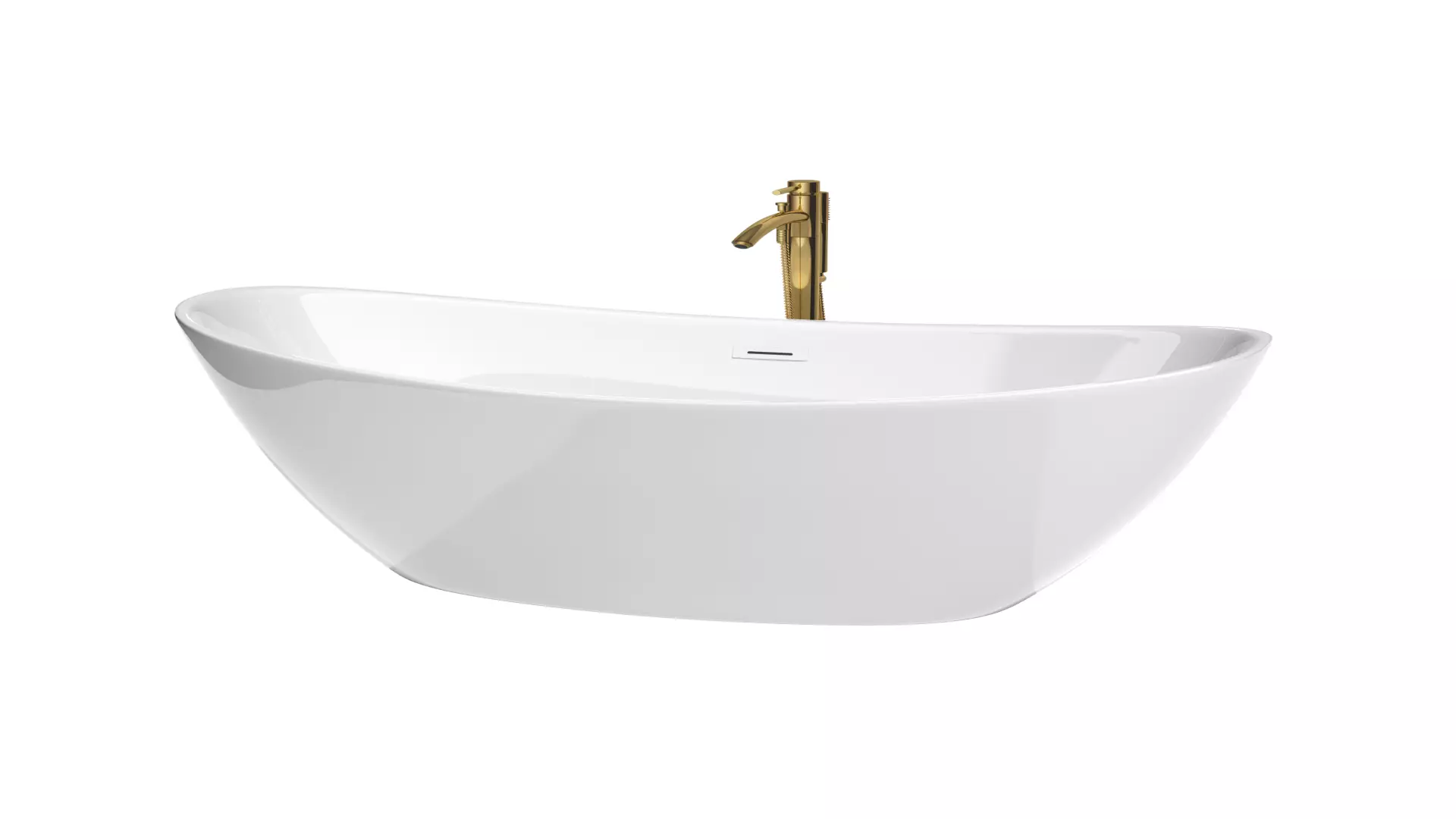 Dorrit 60 Inch Freestanding Bathtub in White with Shiny White Trim and Floor Mounted Faucet in Brushed Gold material