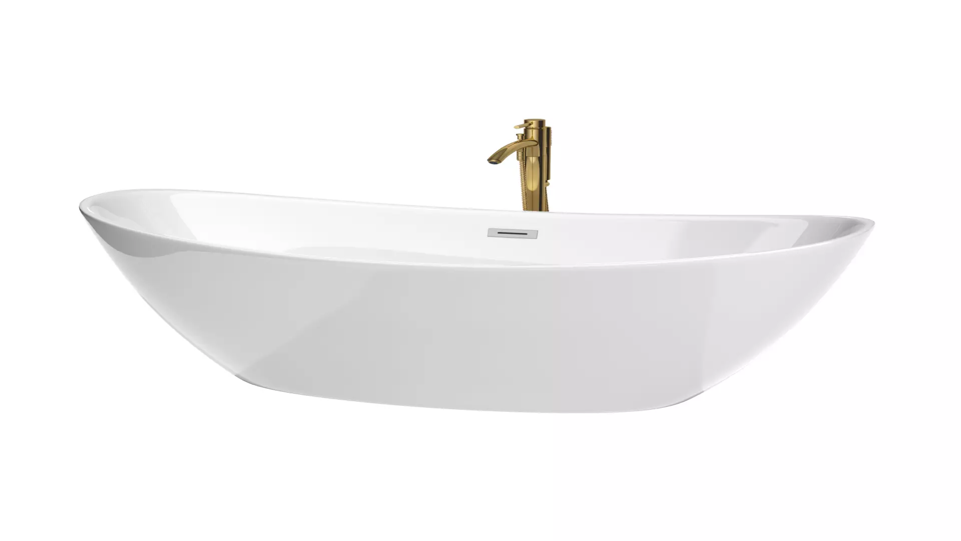 Dorrit 66 Inch Freestanding Bathtub in White with Polished Chrome Trim and Floor Mounted Faucet in Brushed Gold material