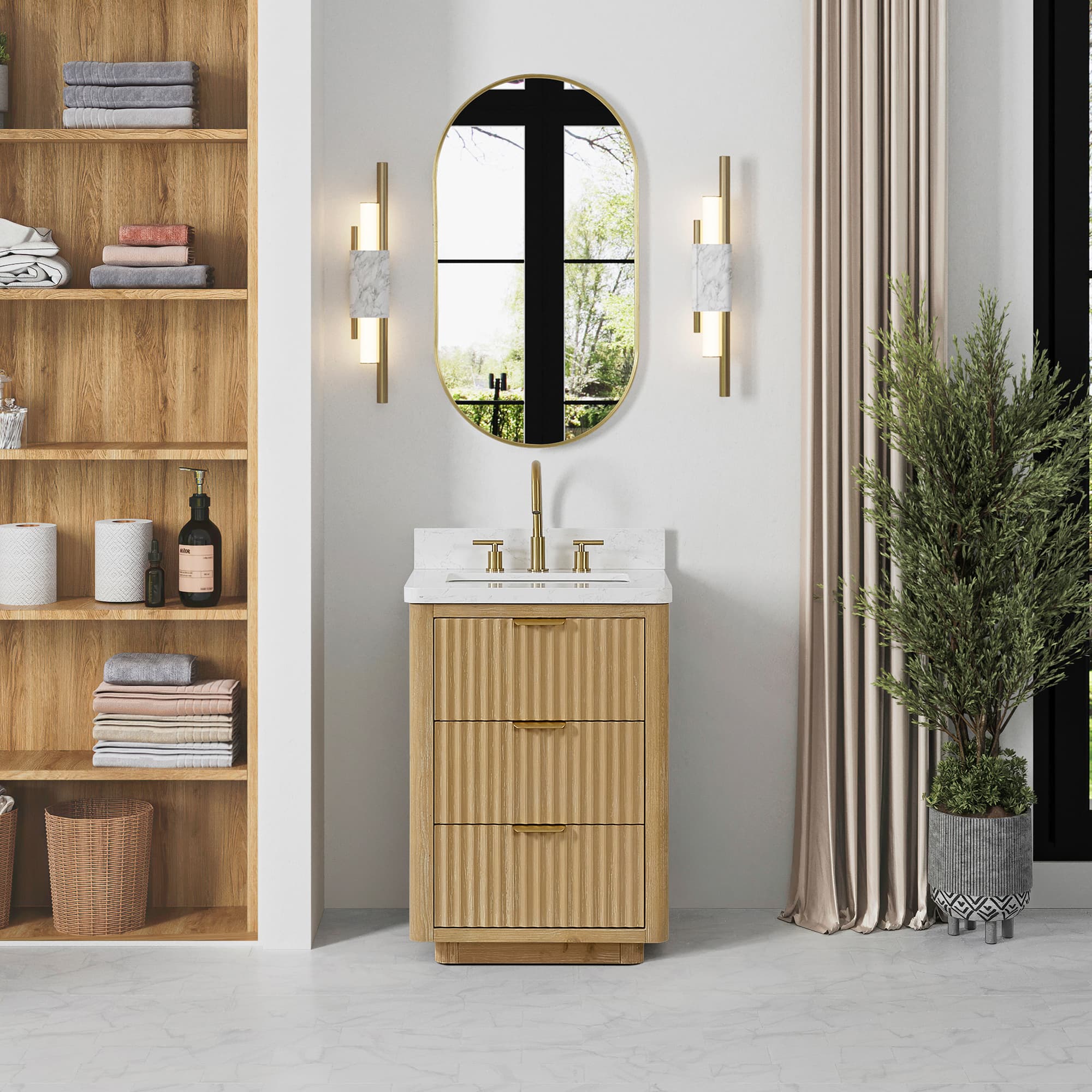 Cadiz 24in. Free-standing Single Bathroom Vanity in Washed Ash Grey with Composite top in Lightning White material