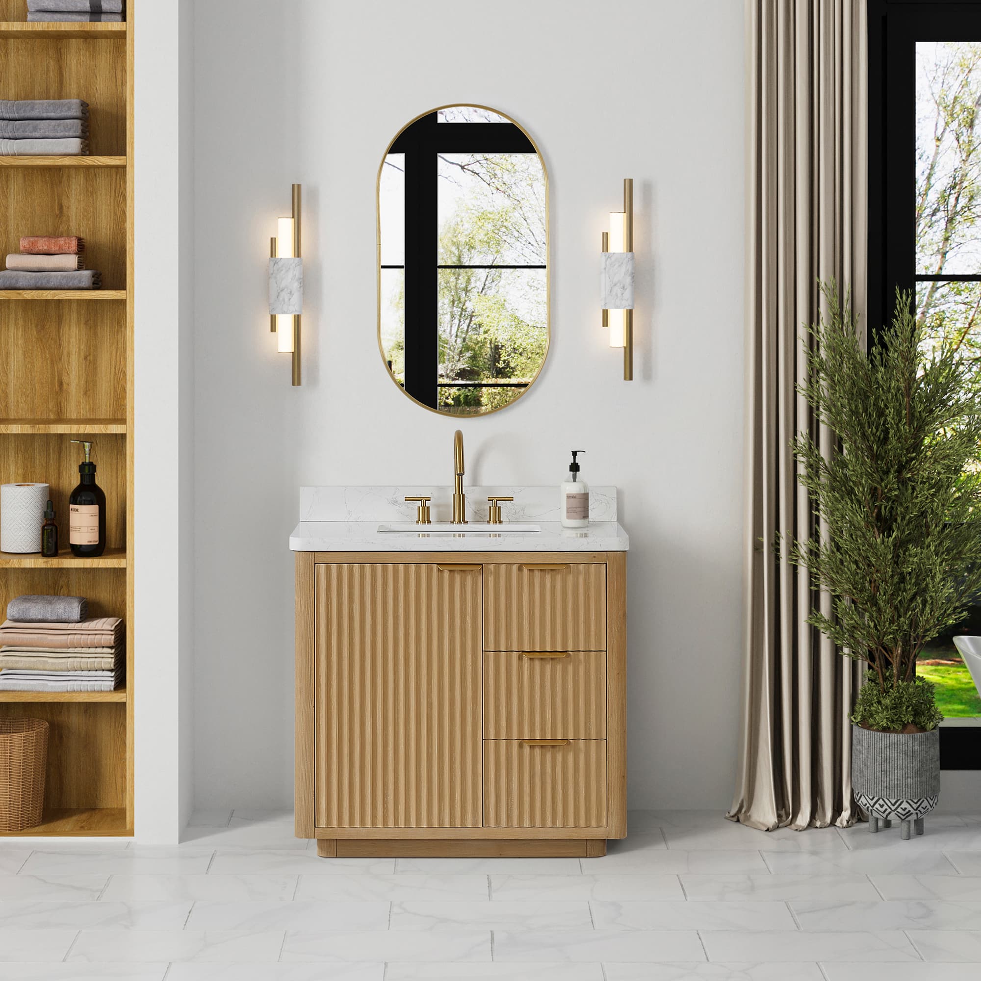 Cadiz 36in. Free-standing Single Bathroom Vanity in Washed Ash Grey with Composite top in Lightning White material