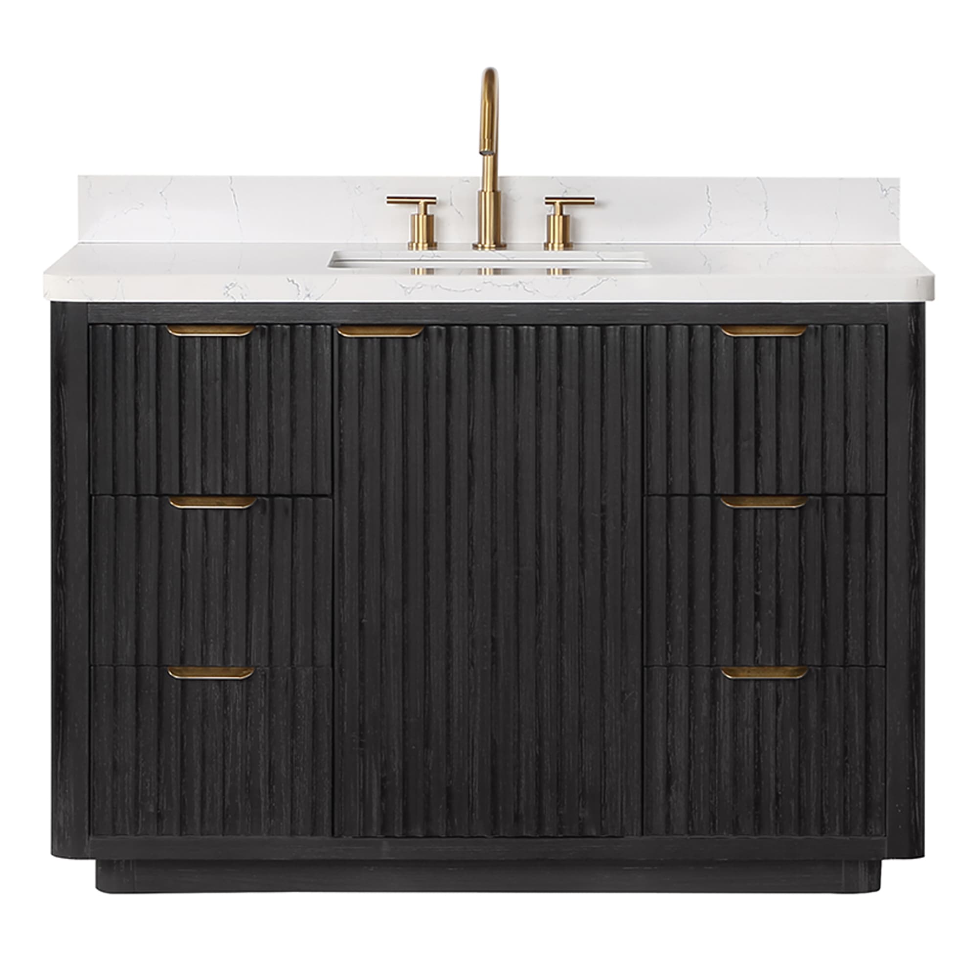 Cadiz 48in. Free-standing Single Bathroom Vanity in Fir Wood Black with Composite top in Lightning White material