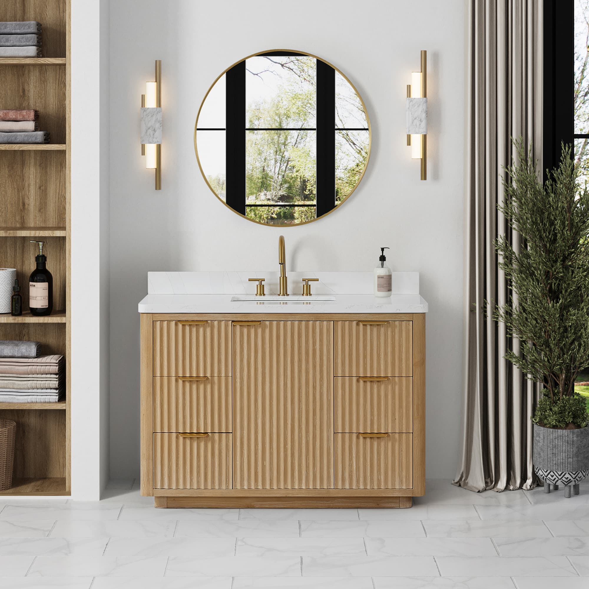 Cadiz 48in. Free-standing Single Bathroom Vanity in Washed Ash Grey with Composite top in Lightning White material
