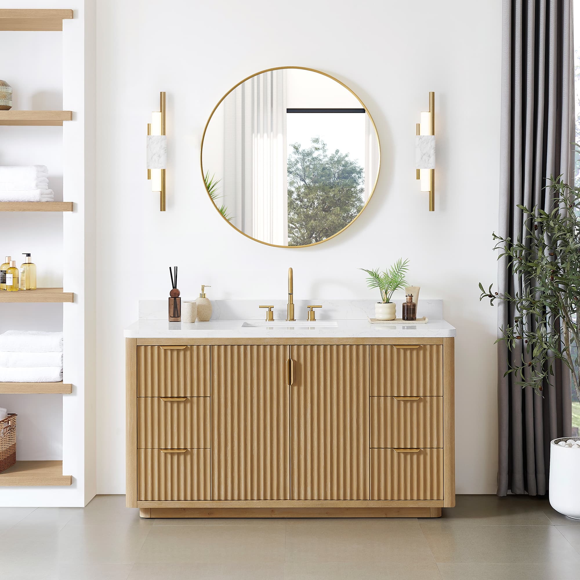 Cadiz 60in. Free-standing Single Bathroom Vanity in Washed Ash Grey with Composite top in Lightning White material