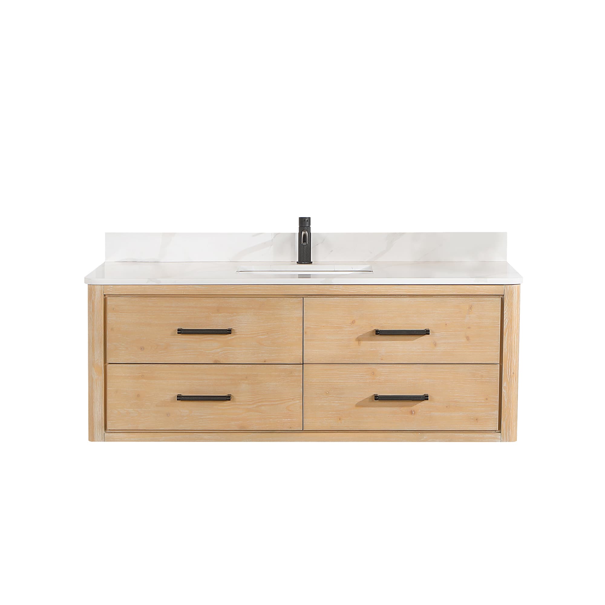 Cristo 55" Floating Single Bath Vanity in Fir Wood Brown with Fish Maw White Quartz Stone Top material