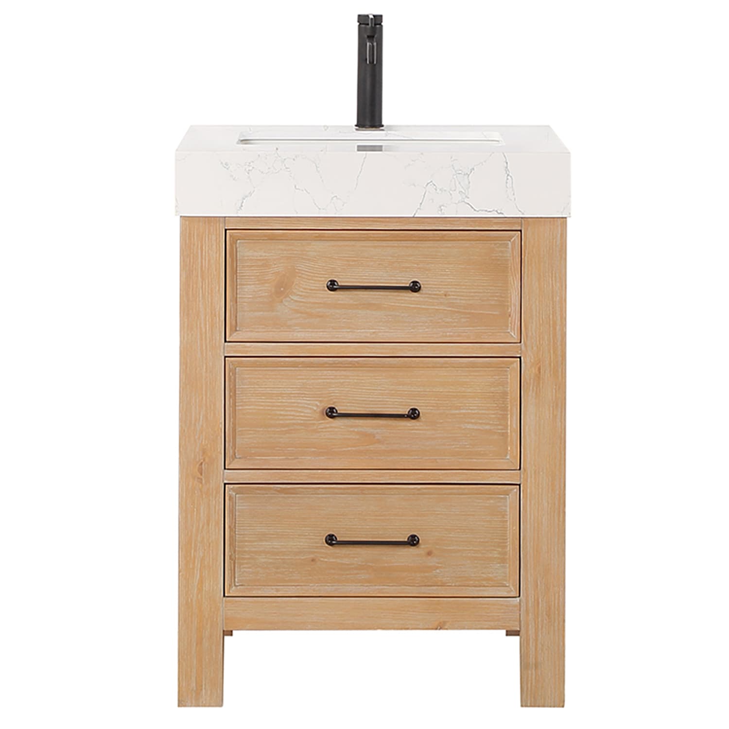 León 24in. Free-standing Single Bathroom Vanity in Fir Wood Brown with Composite top in Lightning White material