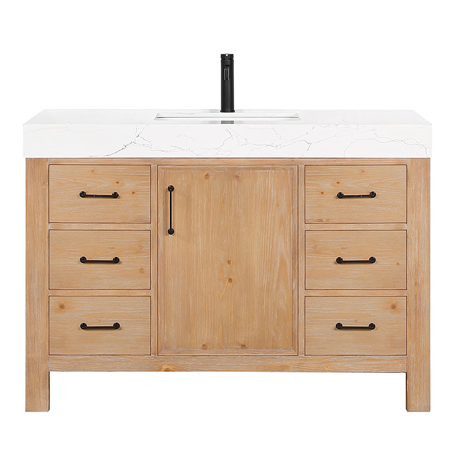 León 48in. Free-standing Single Bathroom Vanity in Fir Wood Brown with Composite top in Lightning White material