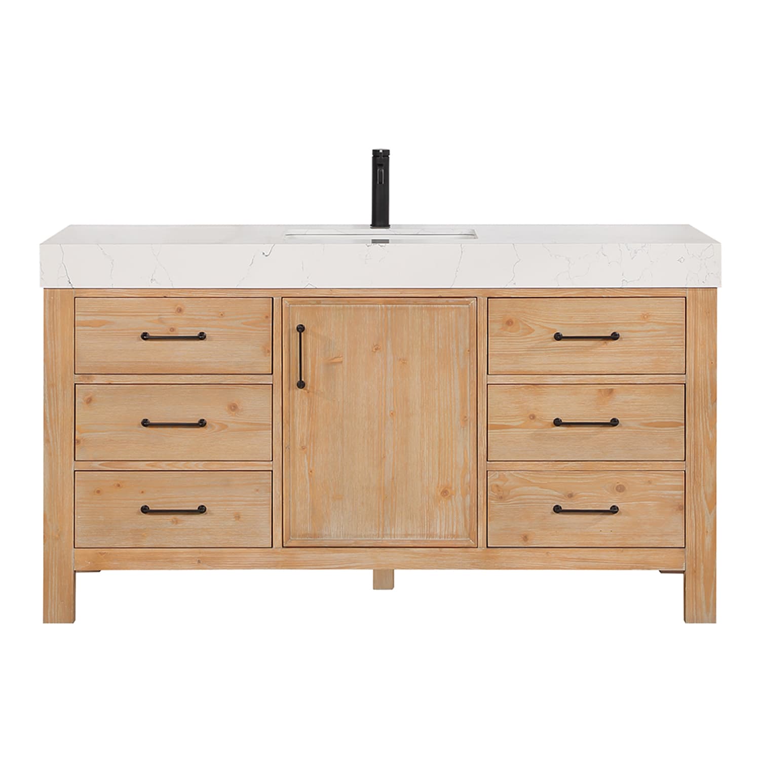 León 60in. Free-standing Single Bathroom Vanity in Fir Wood Brown with Composite top in Lightning White material