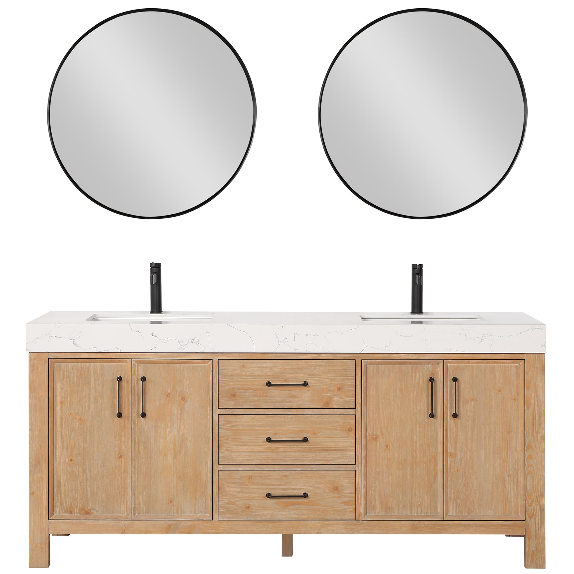 León 72in. Free-standing Double Bathroom Vanity in Fir Wood Brown with Composite top in Lightning White and Mirror material