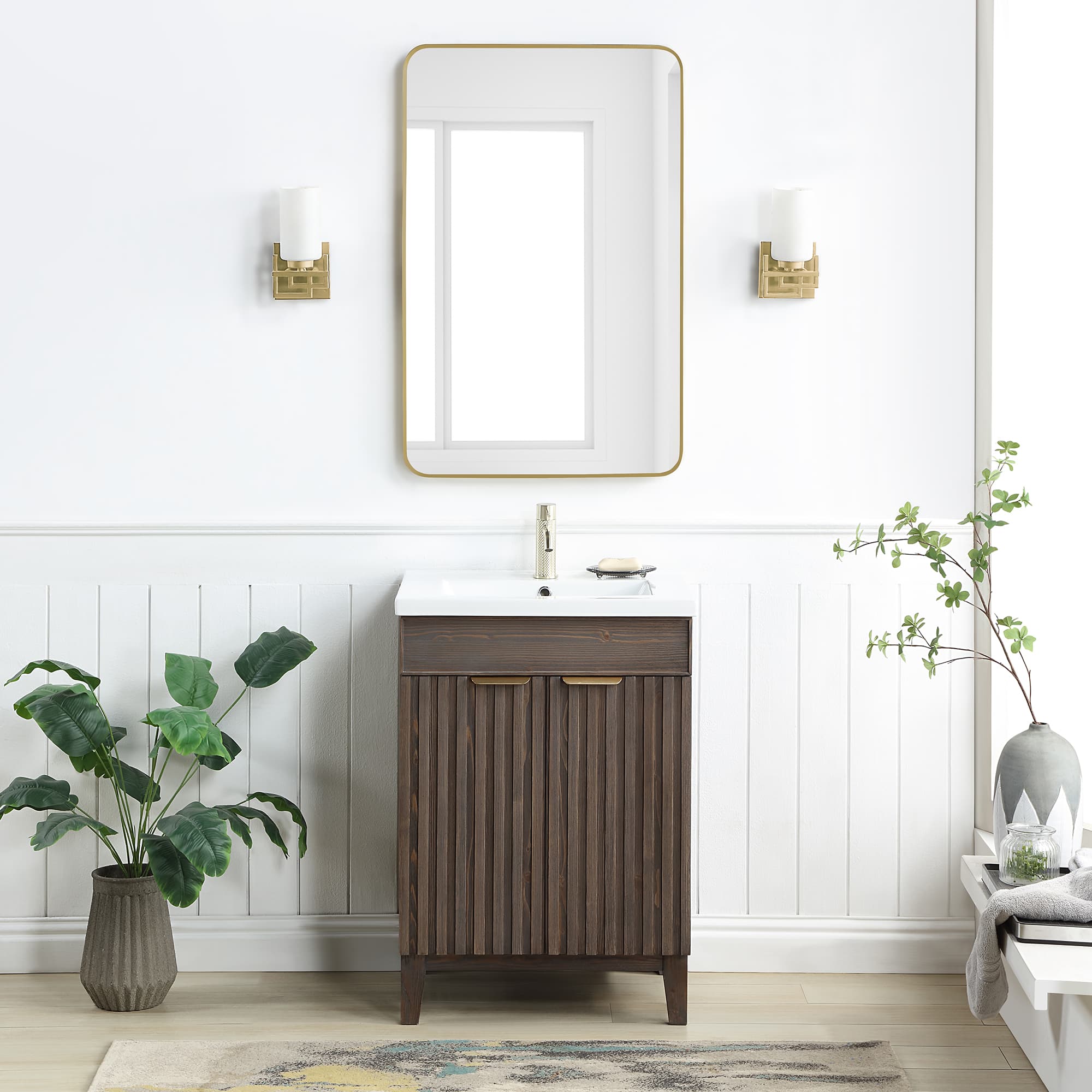 Palos 24" Free-standing Single Bath Vanity in Spruce Aged Brown with Drop-In White Ceramic Basin Top material
